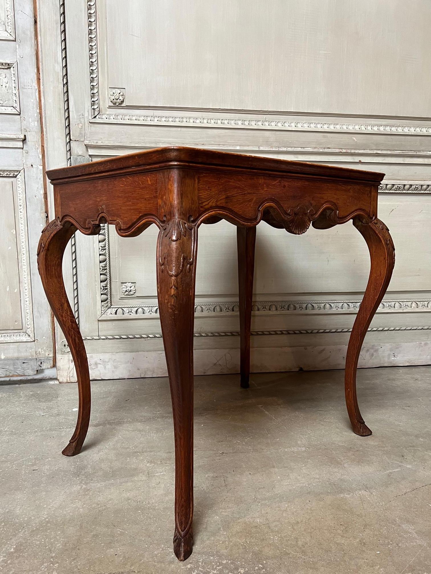 19th Century French Louis XV Style Carved Oak Table with Specimen Marble Top