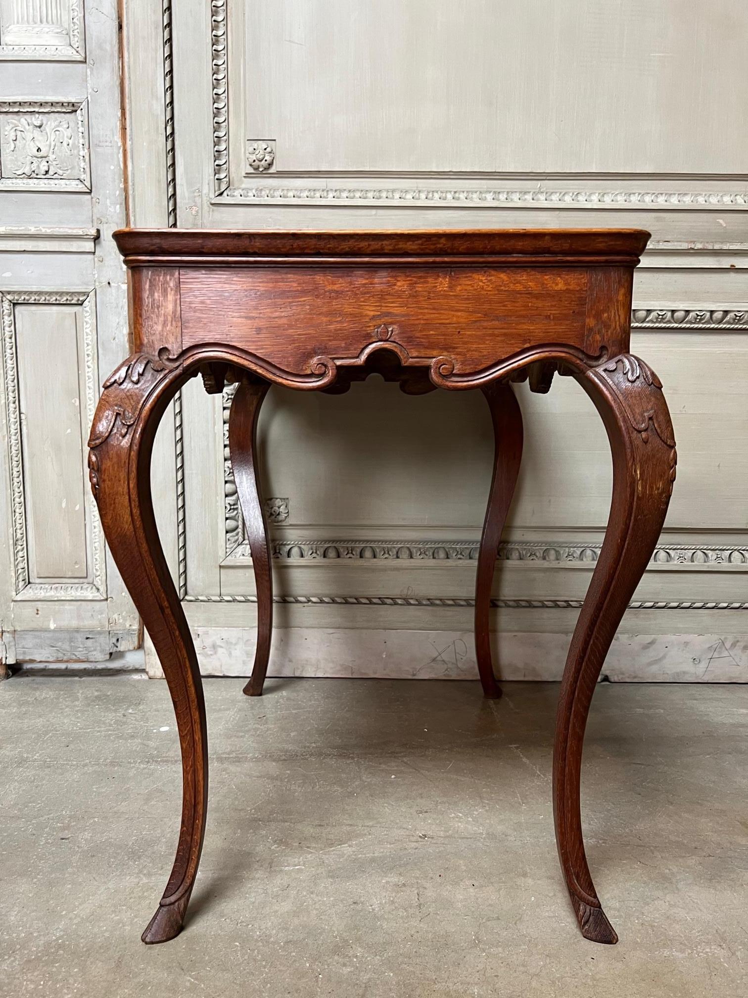 French Louis XV Style Carved Oak Table with Specimen Marble Top 1