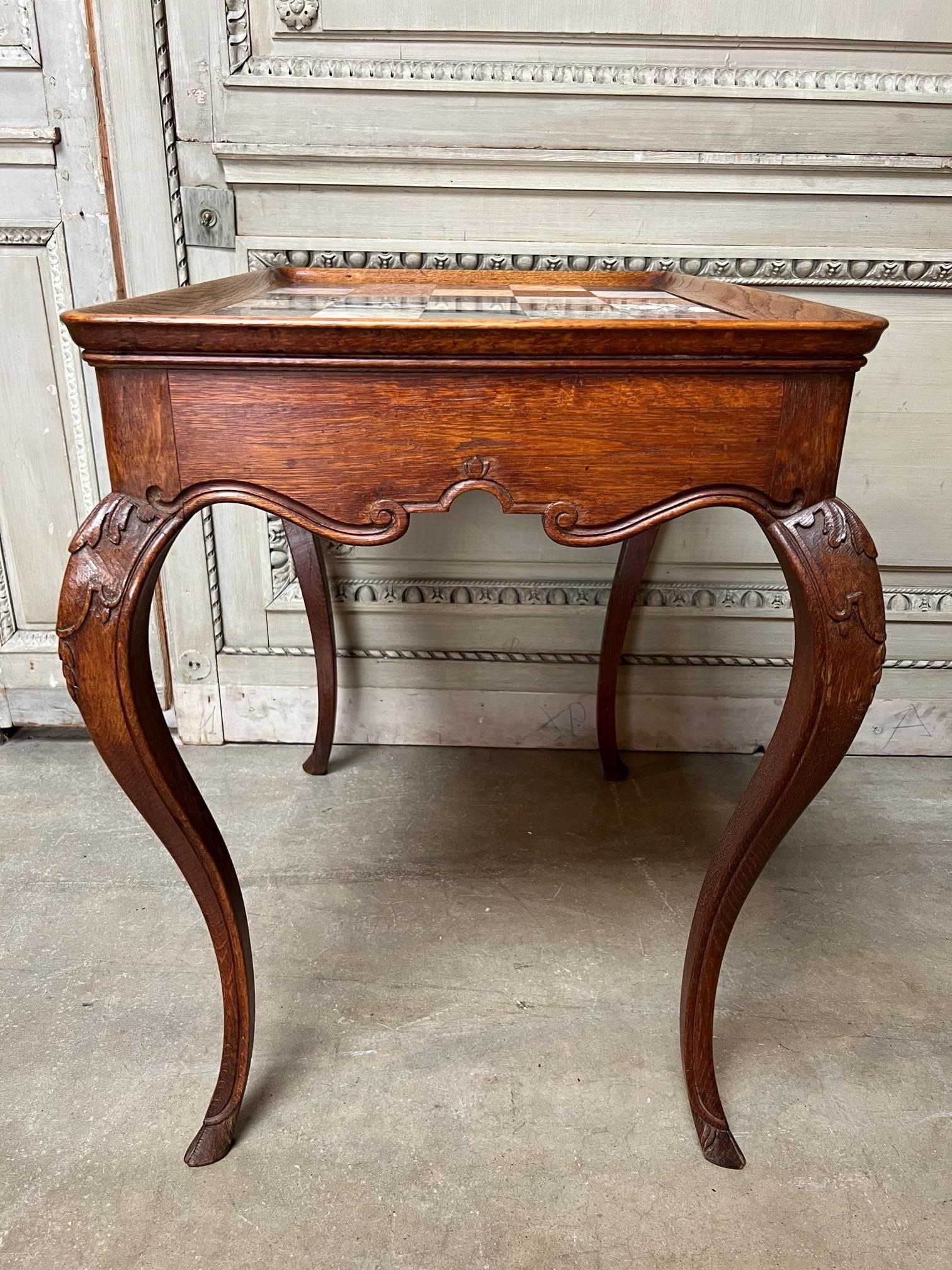 French Louis XV Style Carved Oak Table with Specimen Marble Top 2