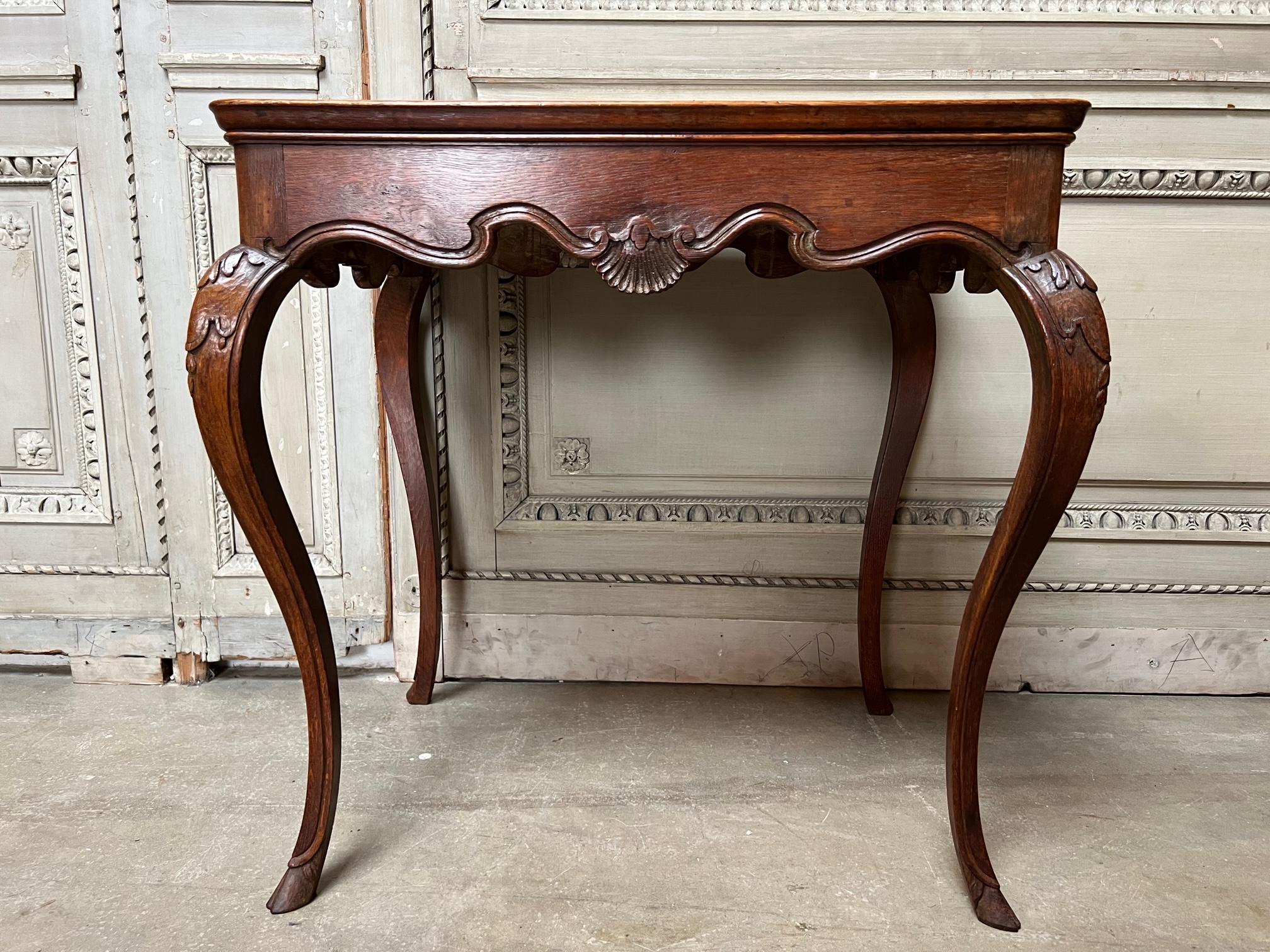 French Louis XV Style Carved Oak Table with Specimen Marble Top 3