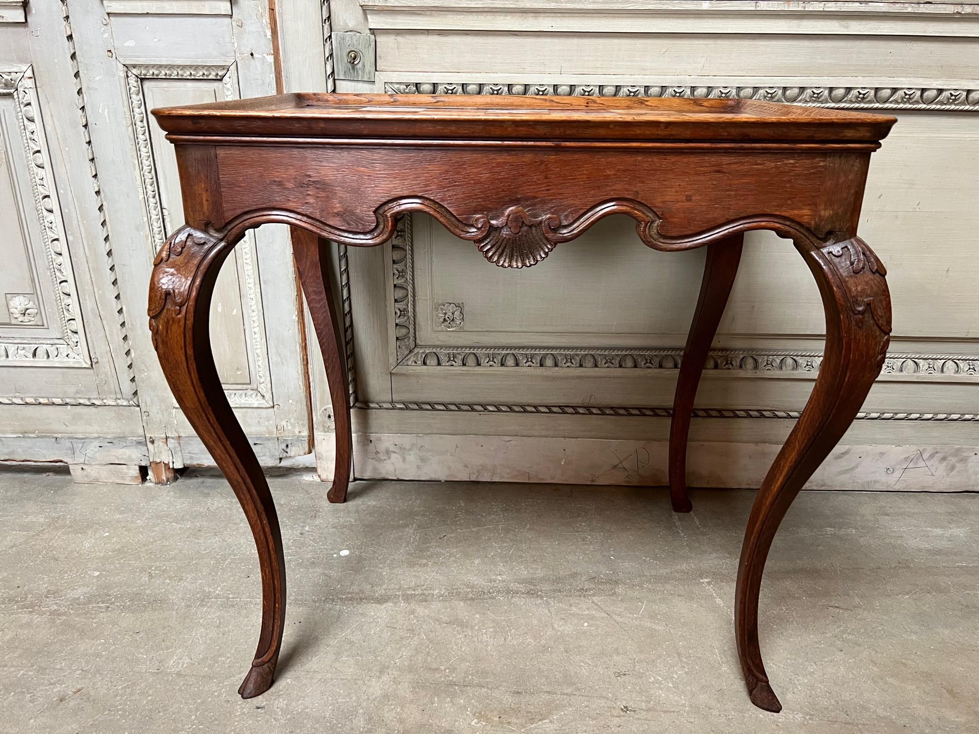 French Louis XV Style Carved Oak Table with Specimen Marble Top 4