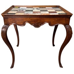 French Louis XV Style Carved Oak Table with Specimen Marble Top