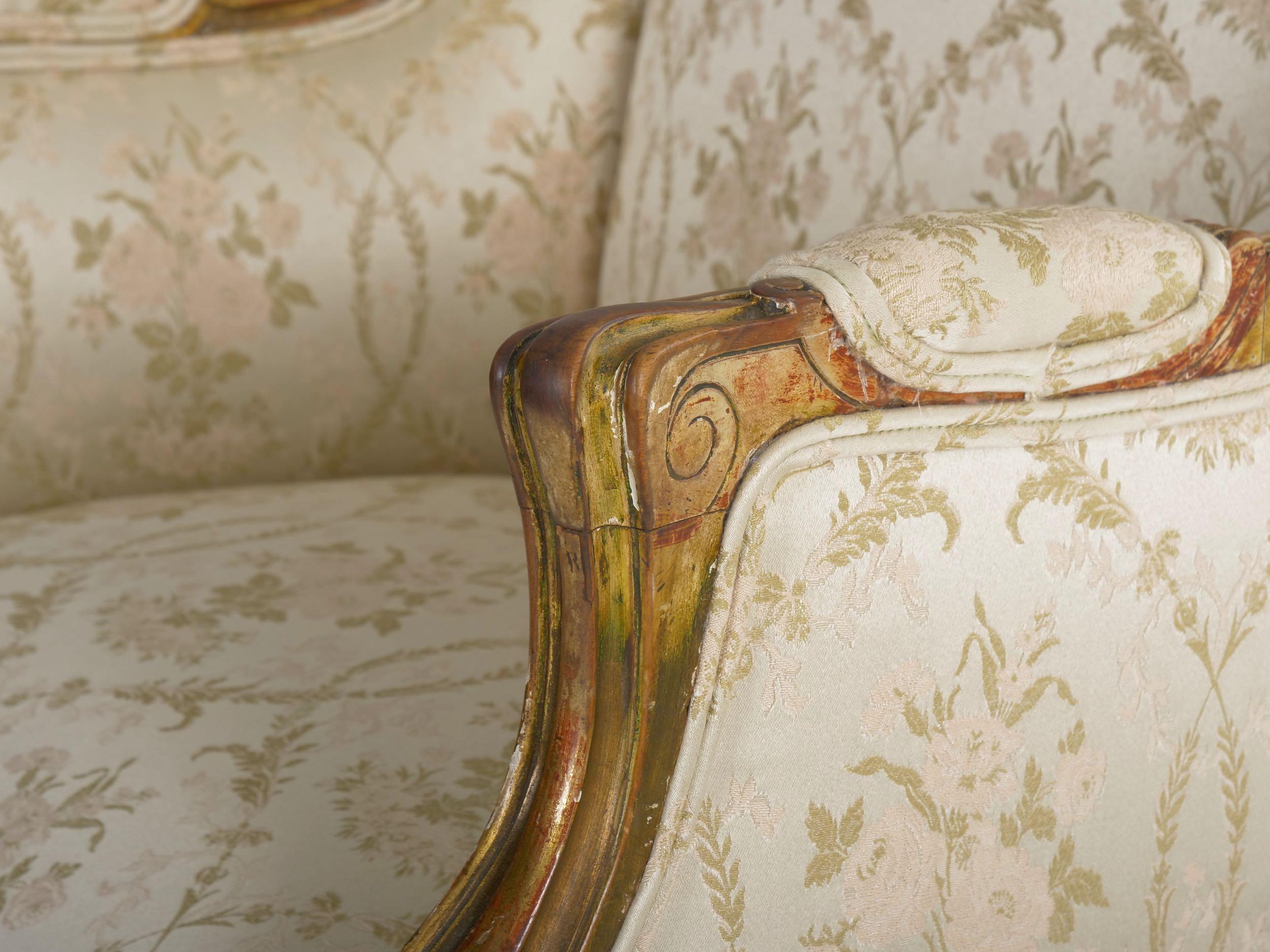 French Louis XV Style Carved Painted Antique Armchair, 19th Century 9