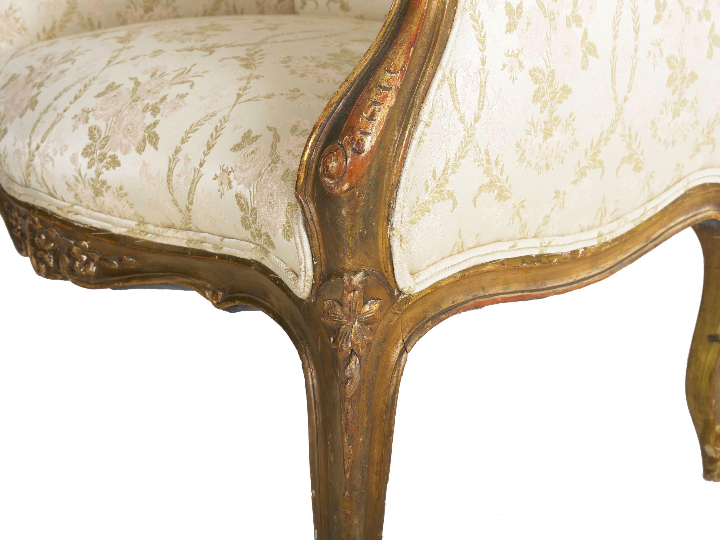 French Louis XV Style Carved Painted Antique Armchair, 19th Century 10