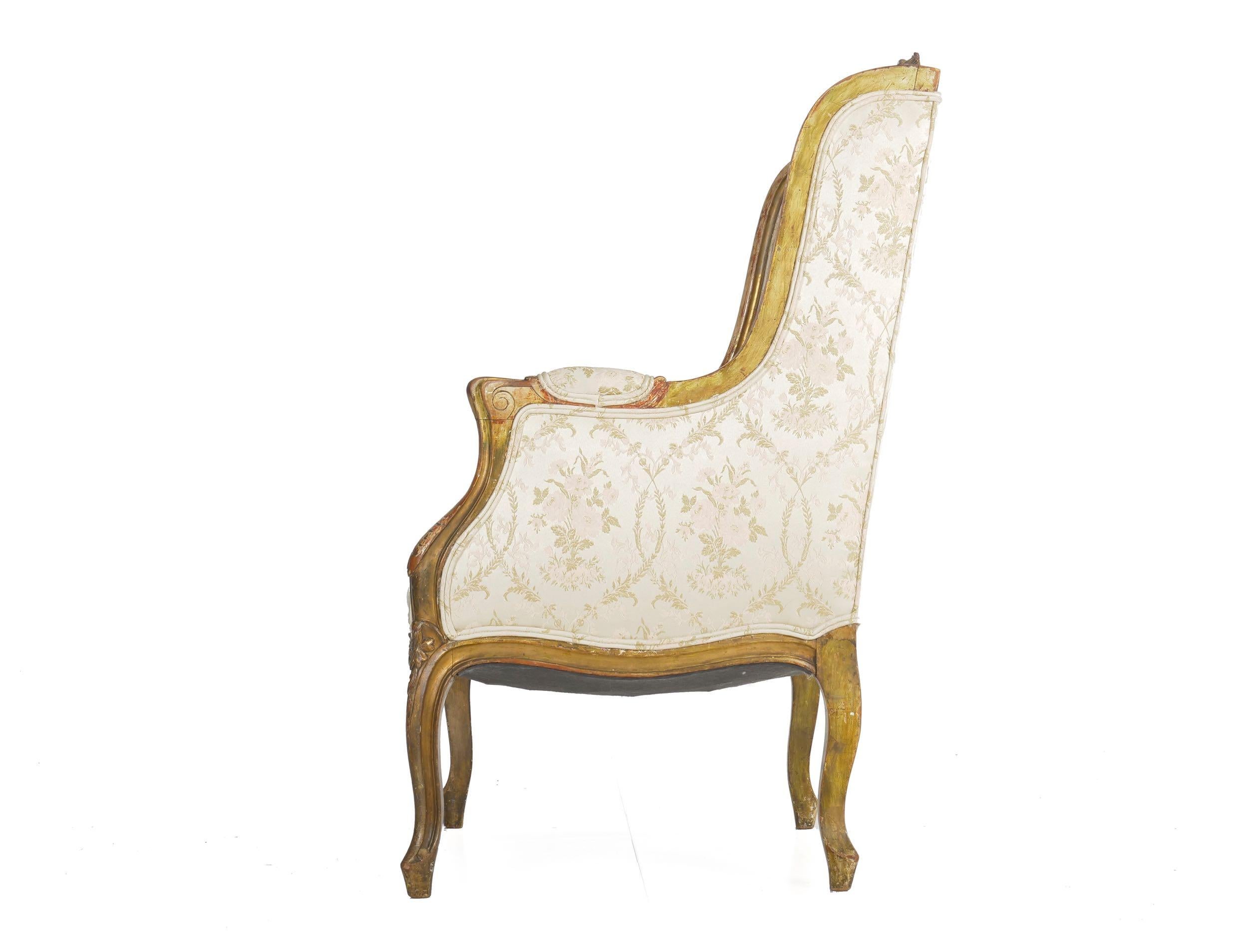 French Louis XV Style Carved Painted Antique Armchair, 19th Century In Good Condition In Shippensburg, PA