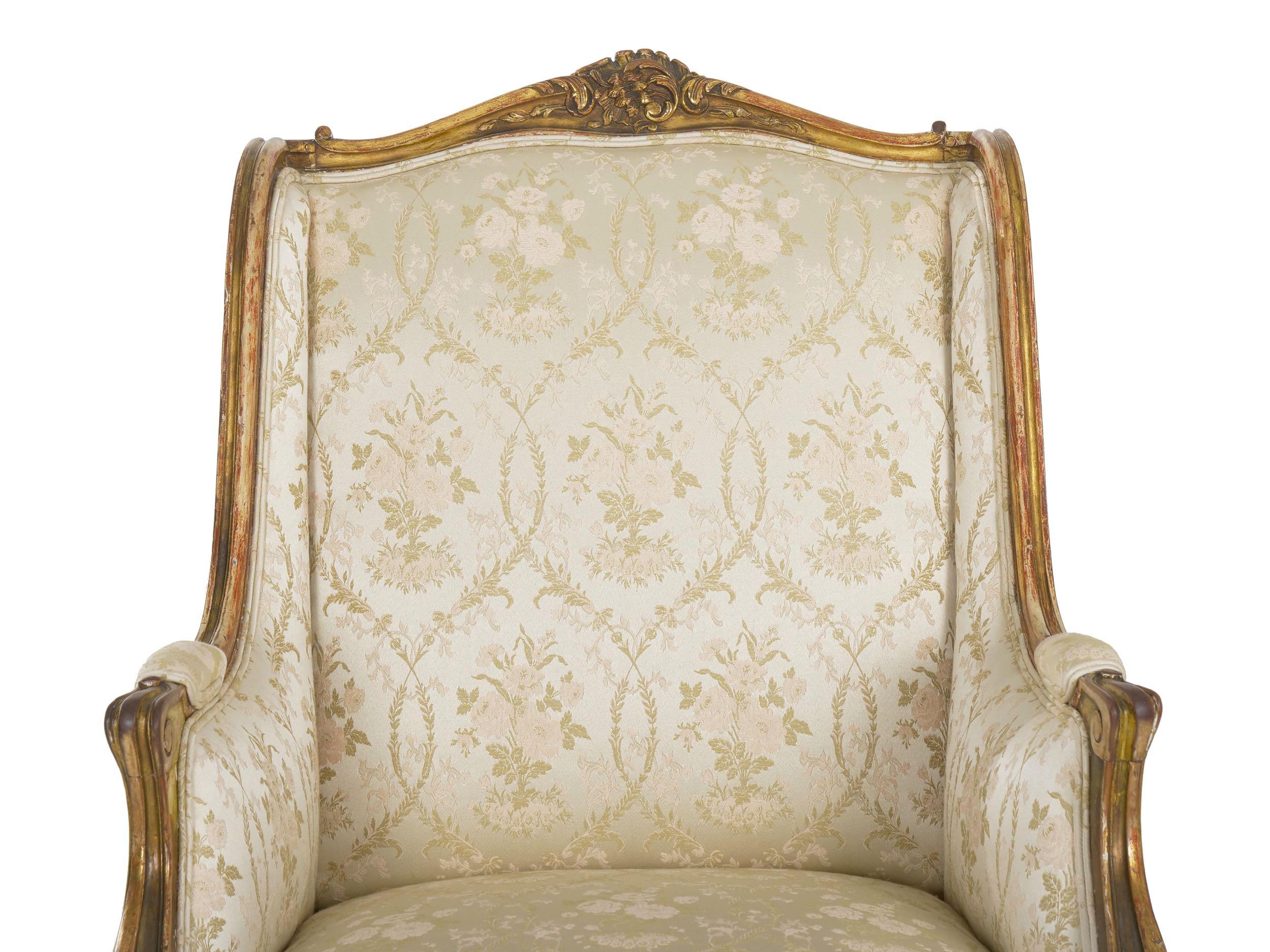 French Louis XV Style Carved Painted Antique Armchair, 19th Century 2