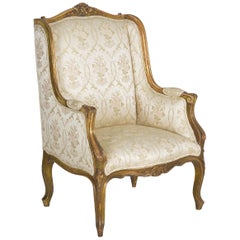 French Louis XV Style Carved Painted Antique Armchair, 19th Century