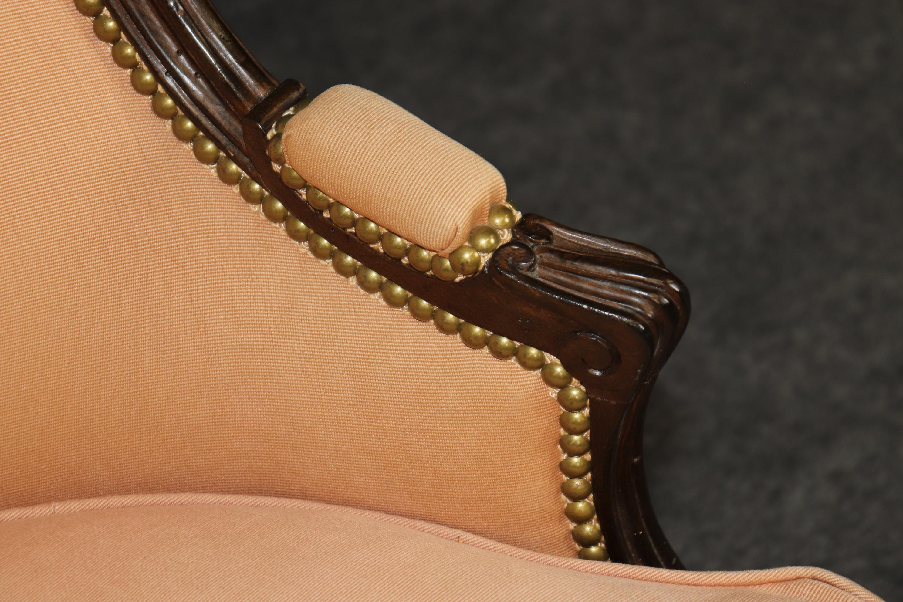 French Louis XV Style Carved Upholstered Bergere Chair For Sale 6