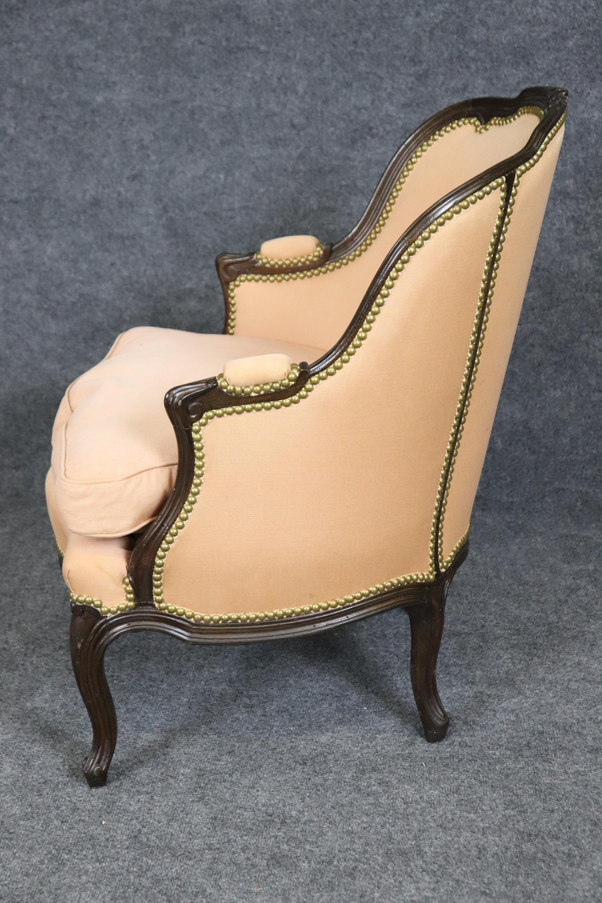 20th Century French Louis XV Style Carved Upholstered Bergere Chair For Sale