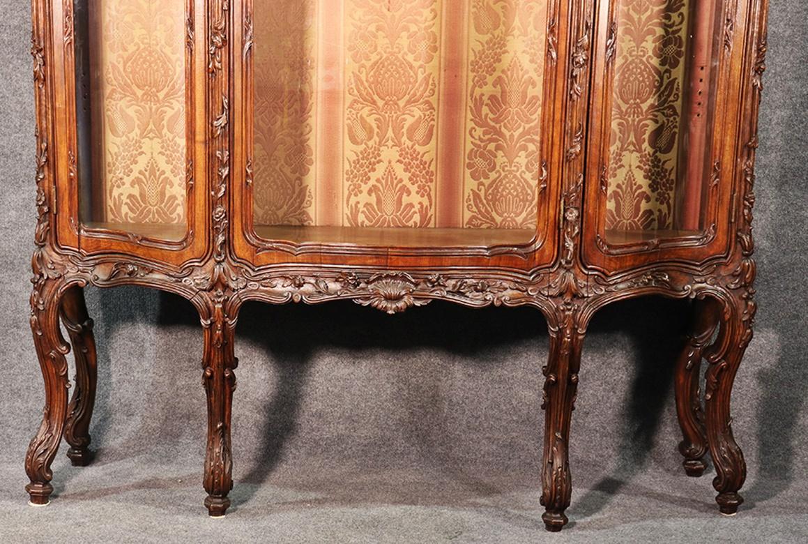 19th Century French Louis XV Style Carved Walnut Breakfront China Cabinet