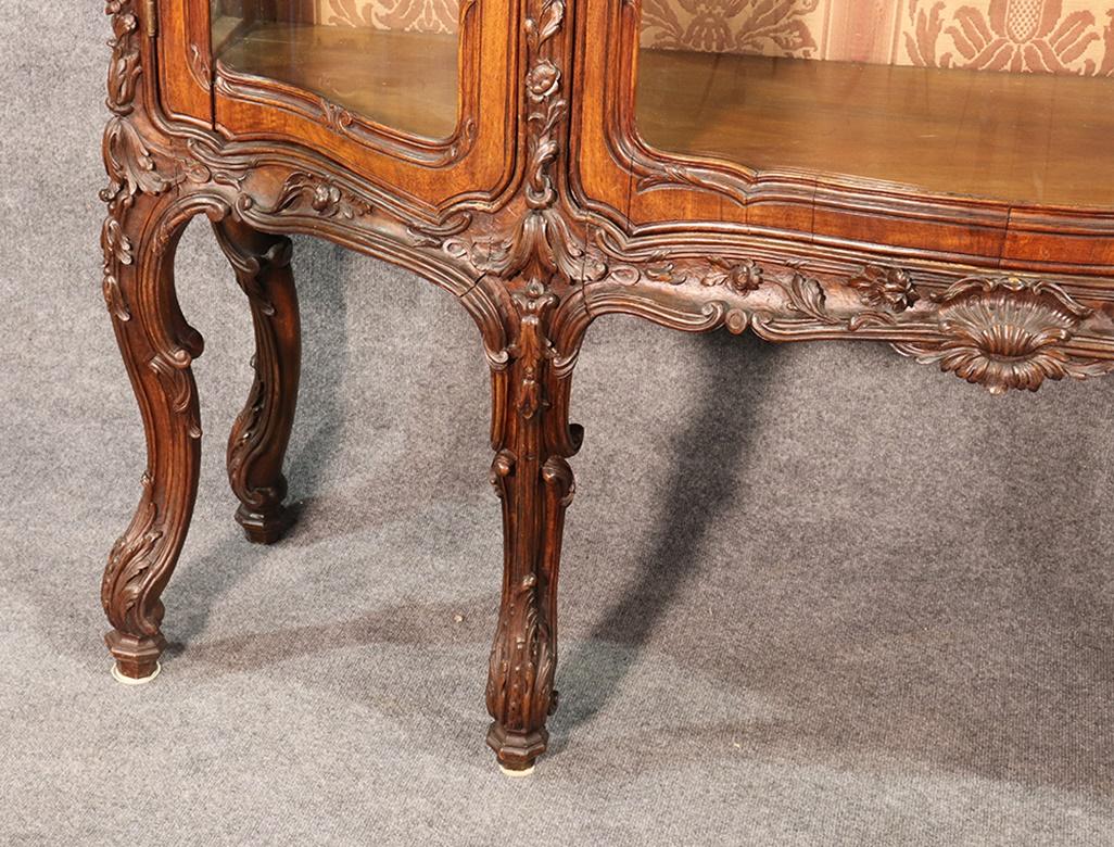 French Louis XV Style Carved Walnut Breakfront China Cabinet 1