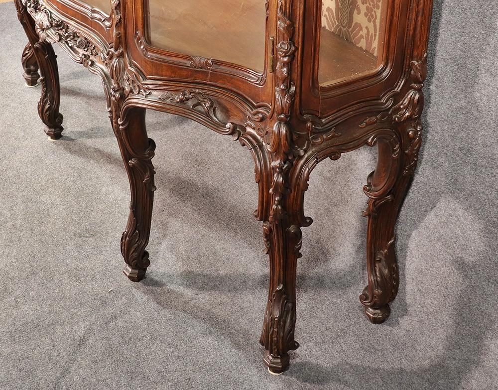 French Louis XV Style Carved Walnut Breakfront China Cabinet 4