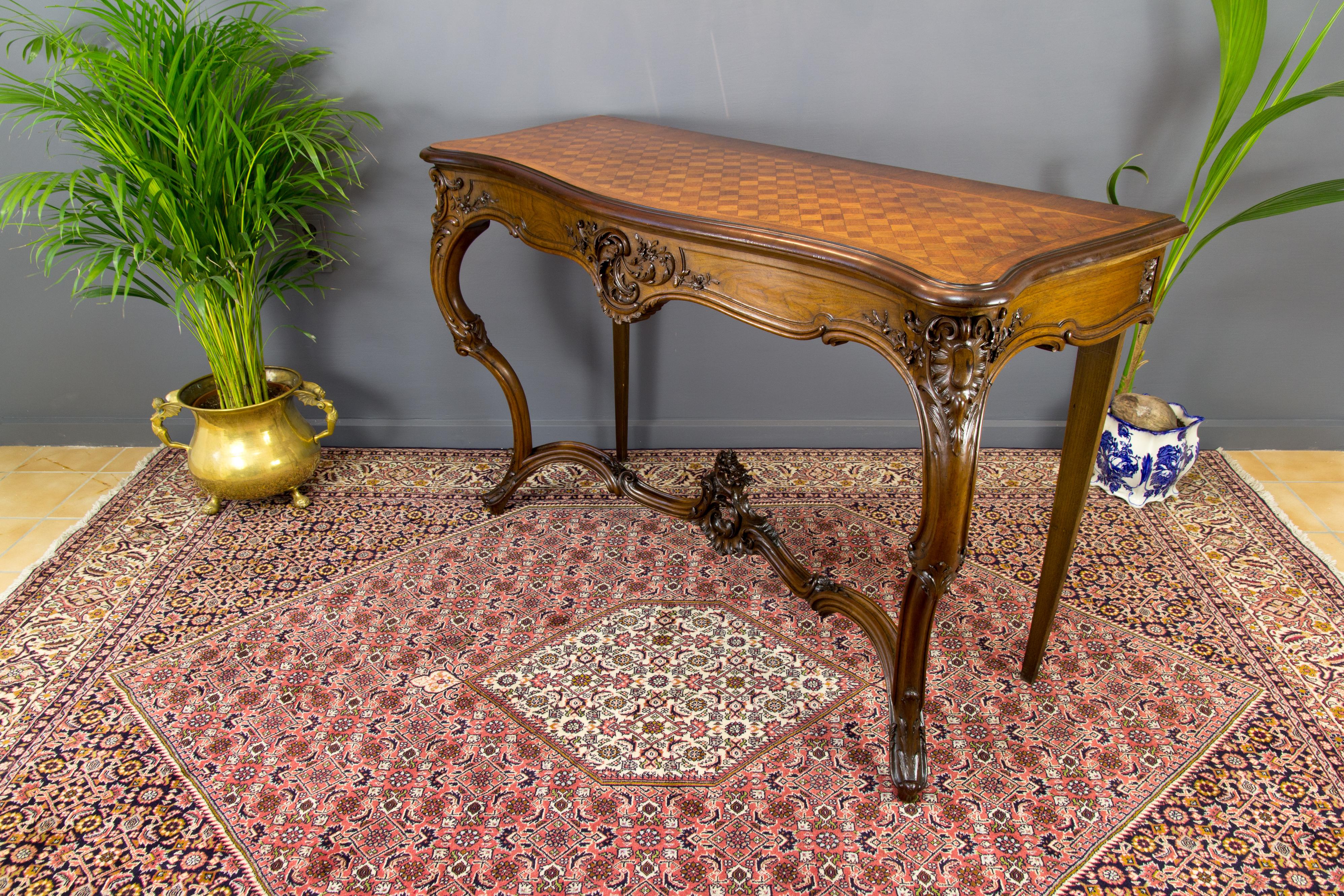 French Louis XV Style Carved Walnut Console Desk 15