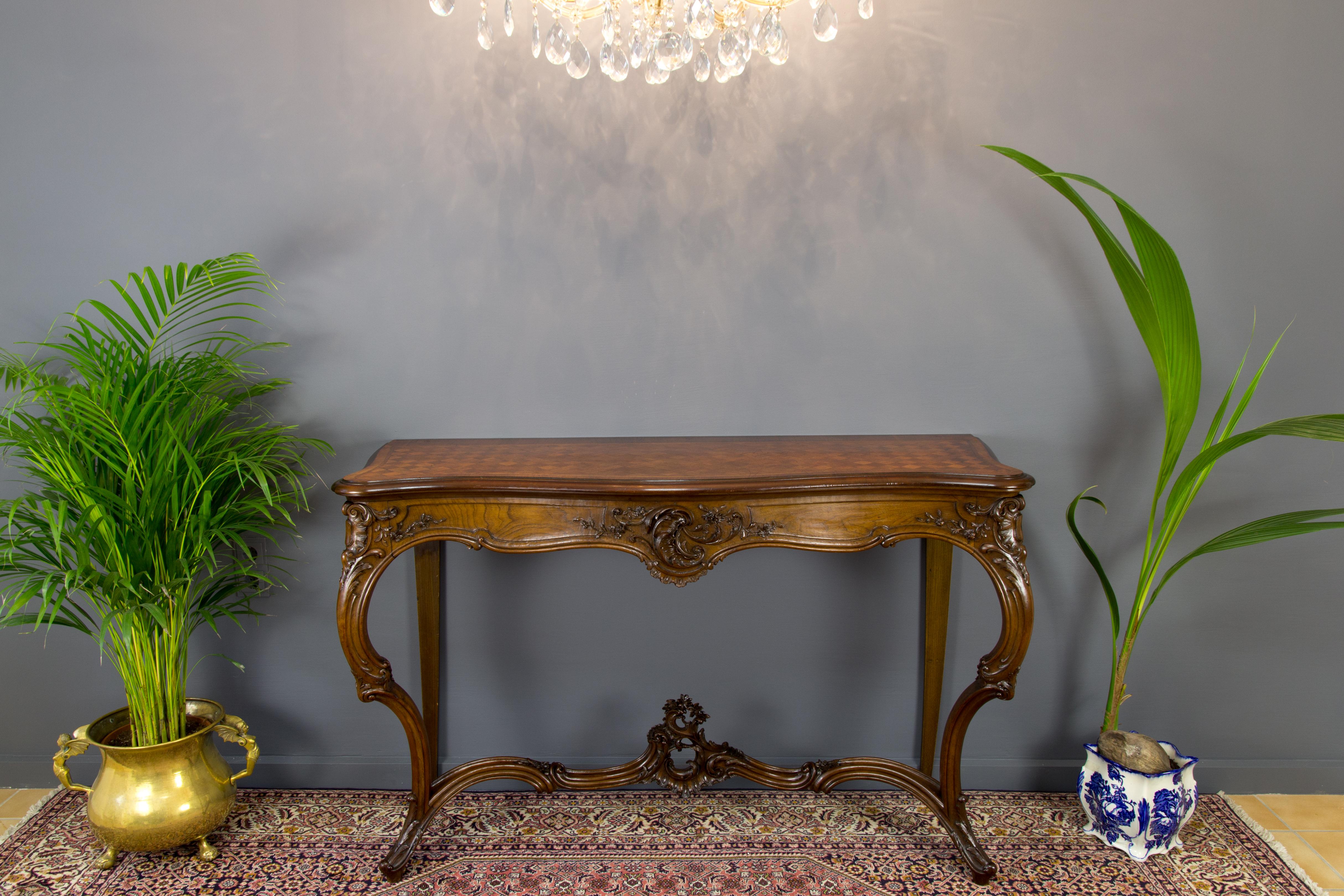 French Louis XV Style Carved Walnut Console Desk 16