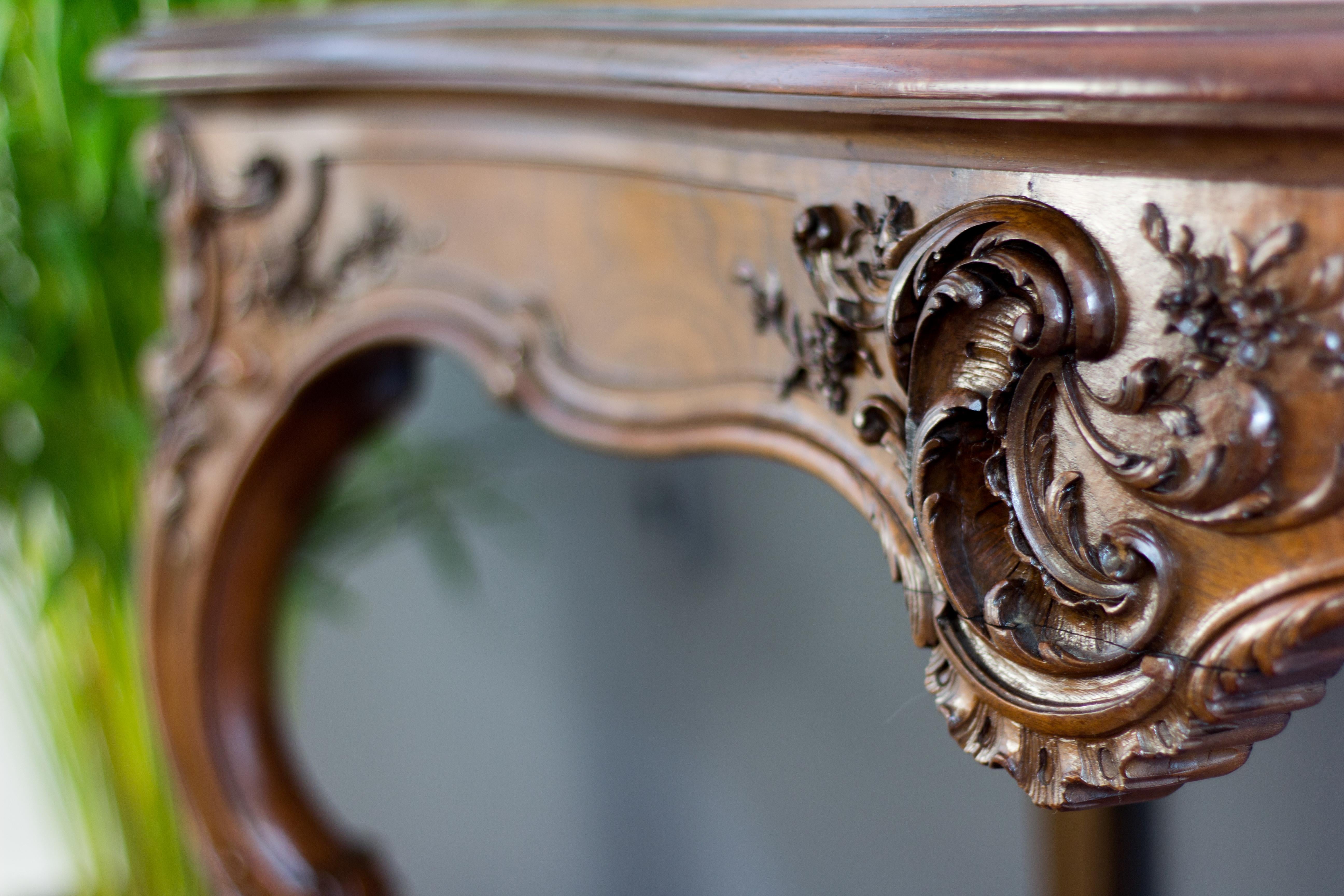 French Louis XV Style Carved Walnut Console Desk 4