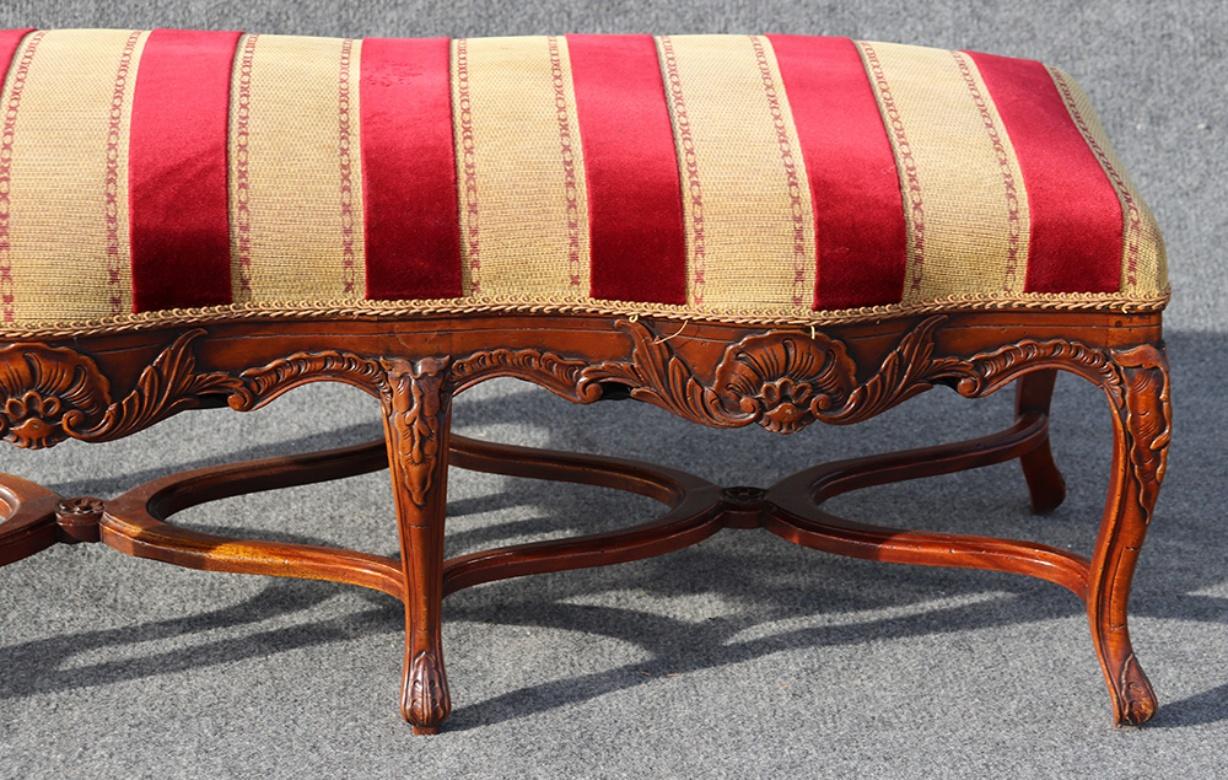 French Louis XV Style Carved Walnut Double Window Bench Settee 1