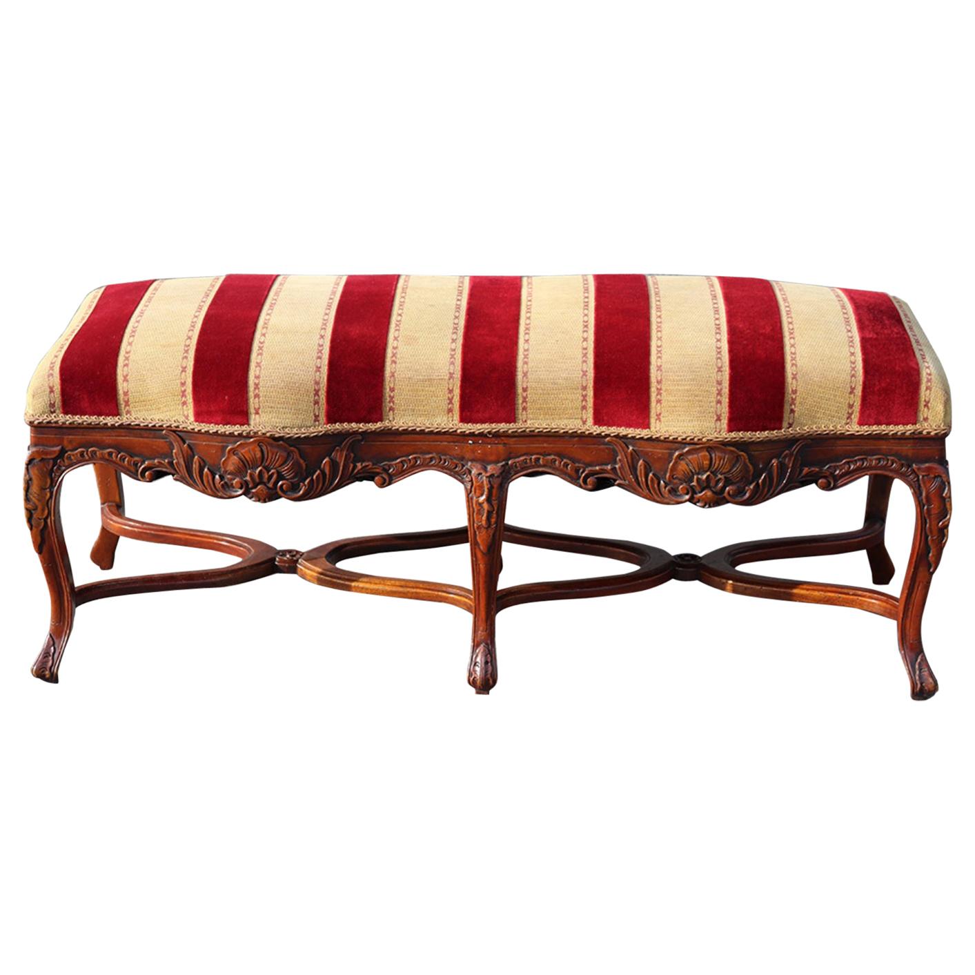 French Louis XV Style Carved Walnut Double Window Bench Settee