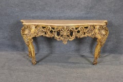 French Louis XV Style Carved Walnut Giltwood Console Table with Marble Top