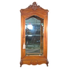 French Louis XV Style Carved Walnut Lighted Mirrored Vitrine Display Cabinet