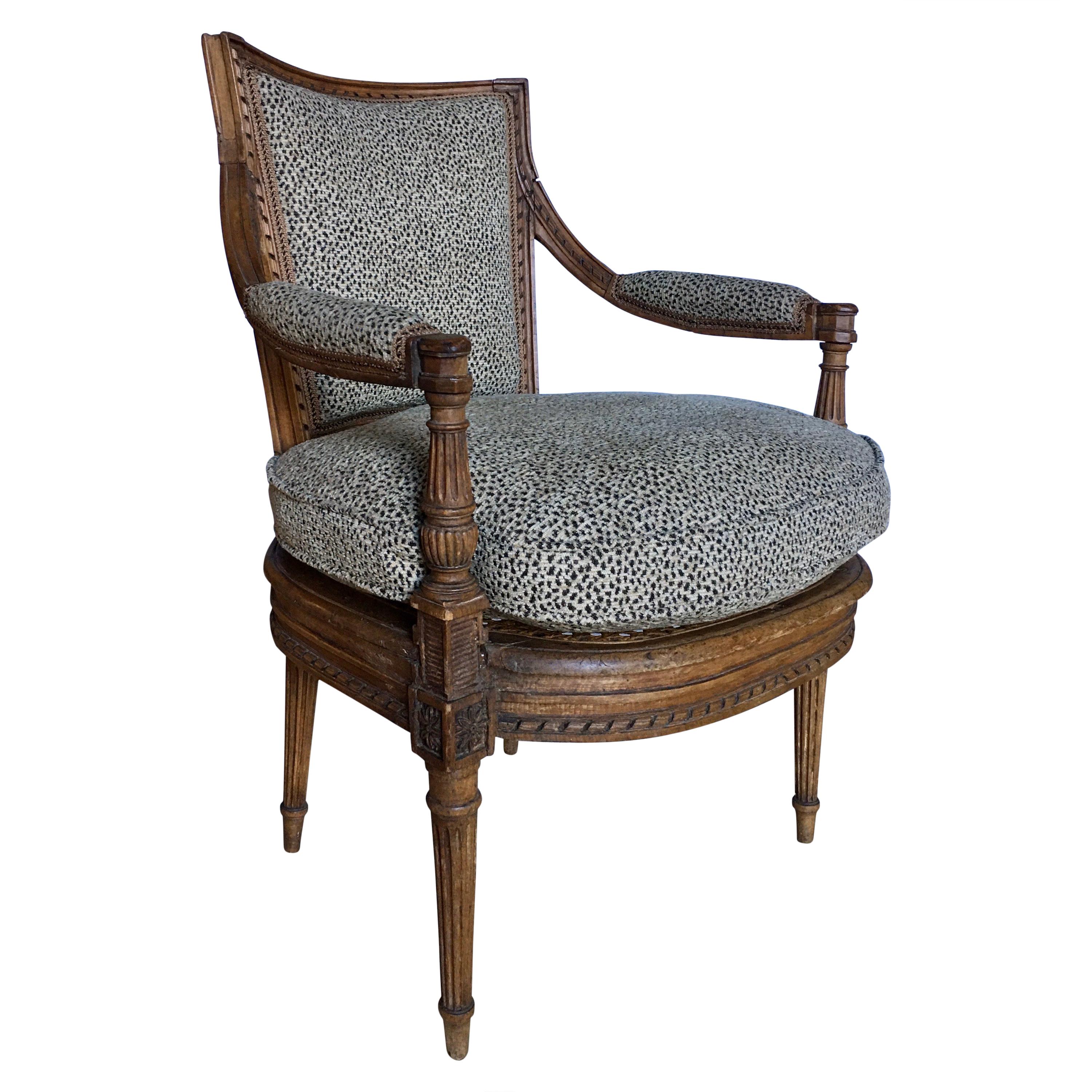 French Louis XV Style Carved Wood Cane Fauteuil Accent Armchair, France For Sale