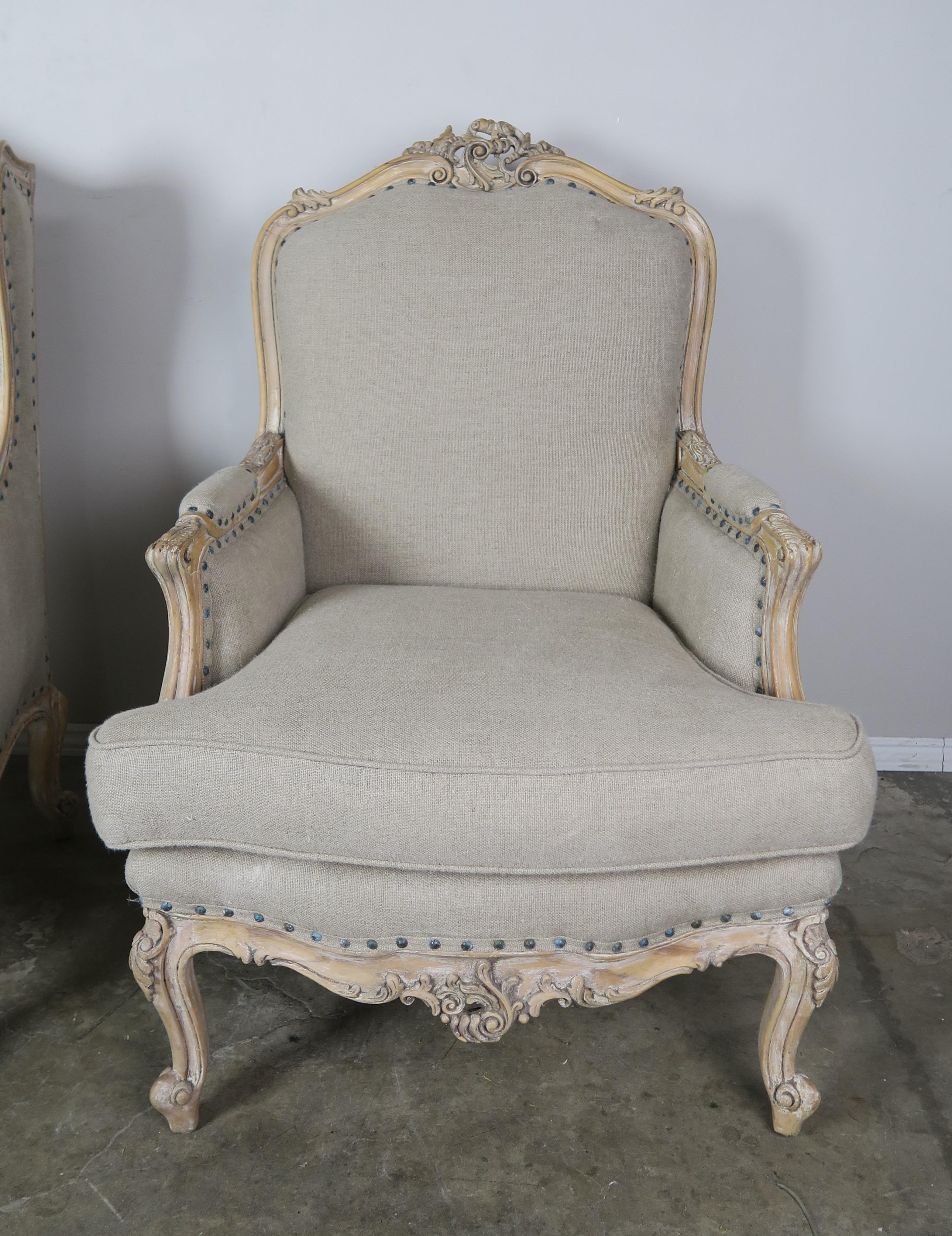 French Louis XV Style Carved Wood Armchairs, His & Her 7