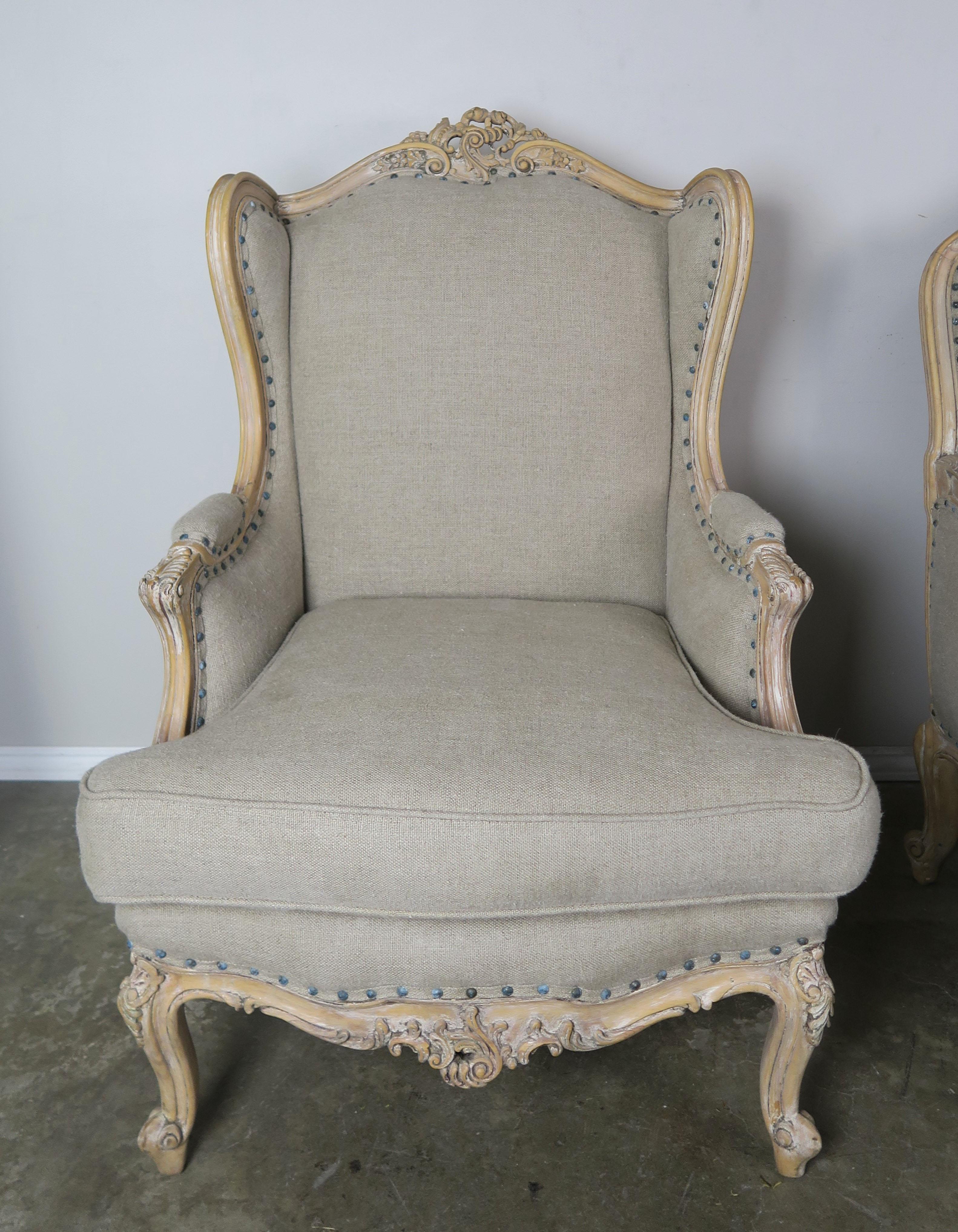 French Louis XV Style Carved Wood Armchairs, His & Her 8