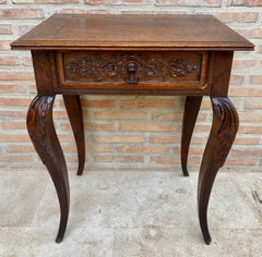 French Louis XV Style Carved Wood Side Table with Drawer