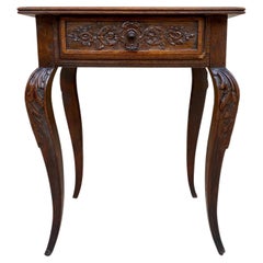 French Louis XV Style Carved Wood Side Table with Drawer