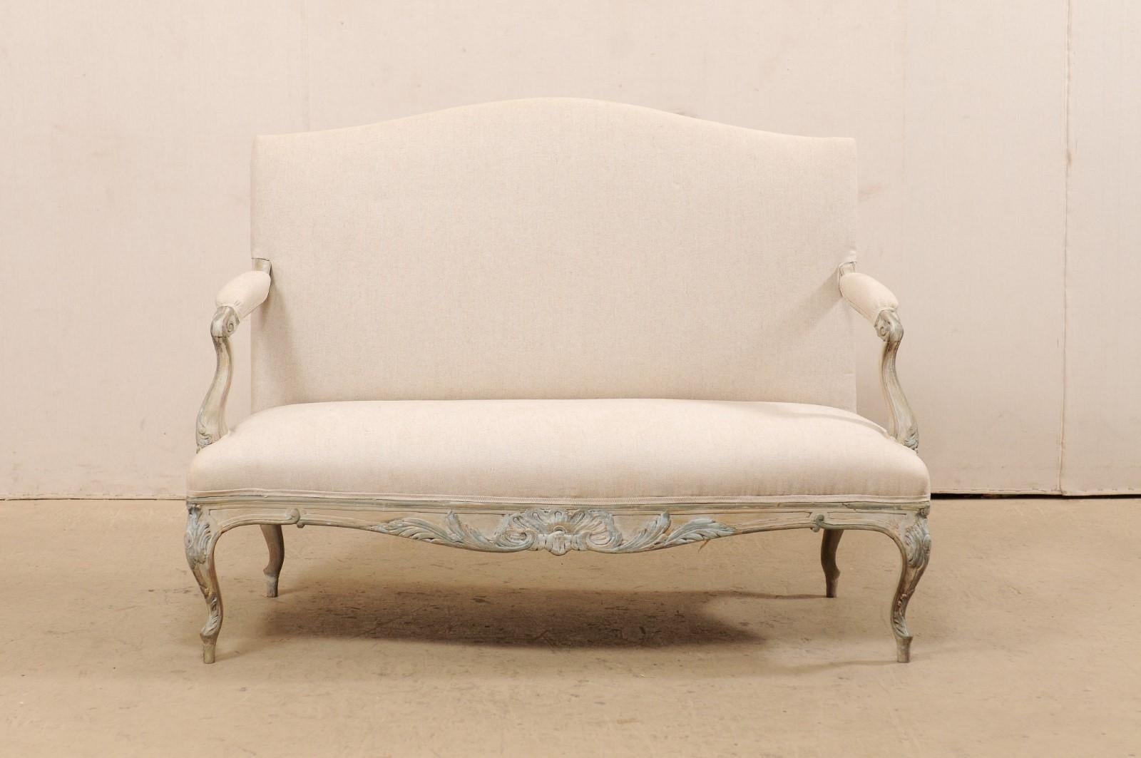 French Louis XV Style Carved-Wood & Upholstered Settee 'Two Available' 5