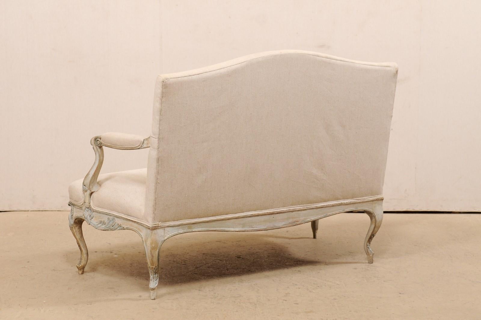 19th Century French Louis XV Style Carved-Wood & Upholstered Settee  For Sale