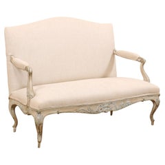 French Louis XV Style Carved-Wood & Upholstered Settee 'Two Available'