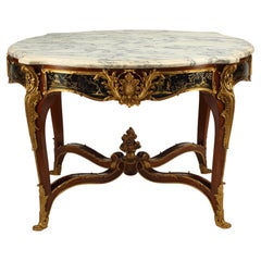 Vintage French Louis XV Style Center Table with Black Japanned Lacquer Panels