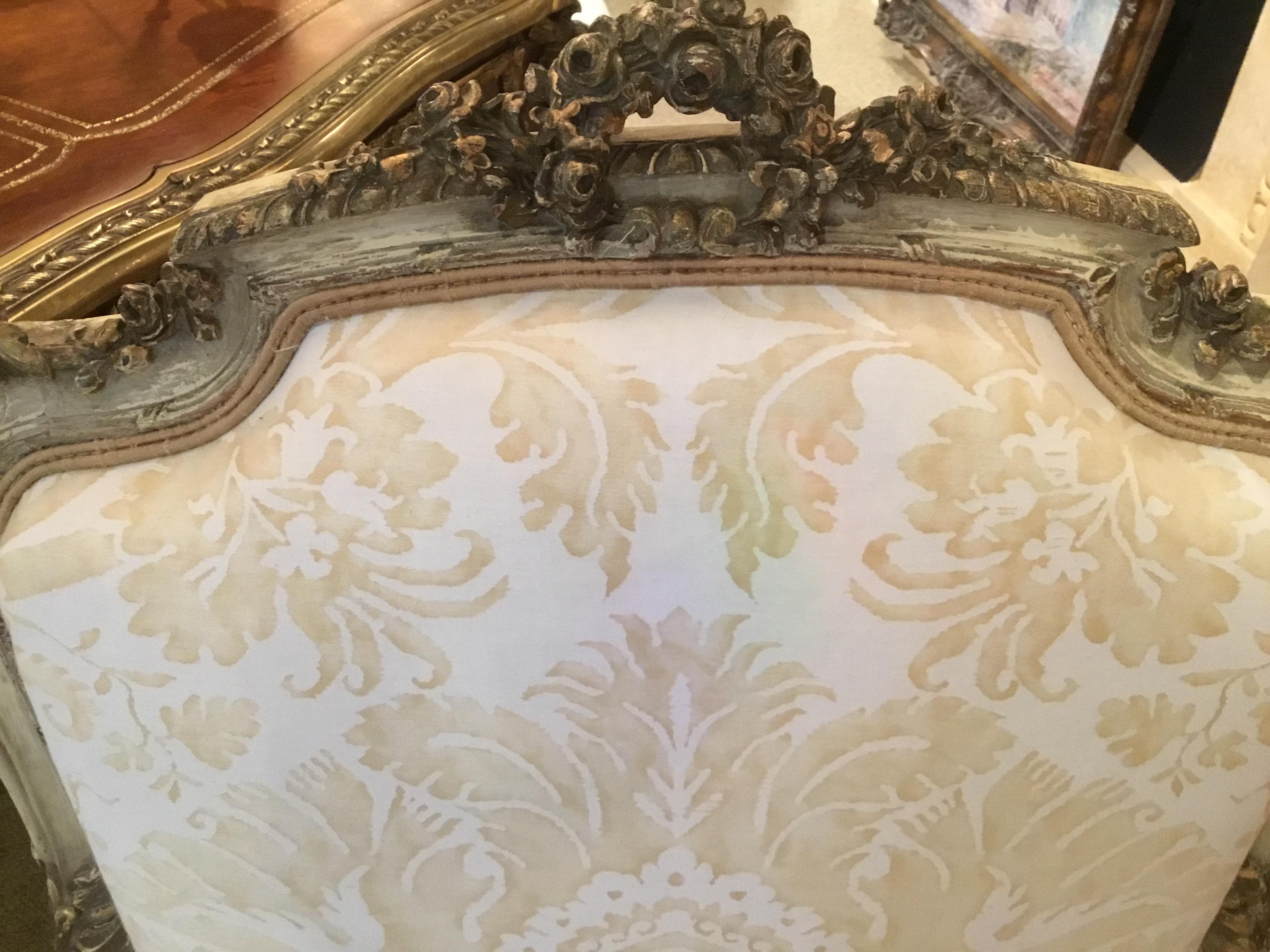 French Louis XV-Style Chair, Parcel-Gilt and Cream Paint, Fortuny Fabric 2