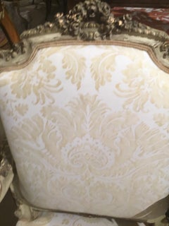 French Louis XV-Style Chair, Parcel Gilt and Cream Paint, Fortuny Fabric