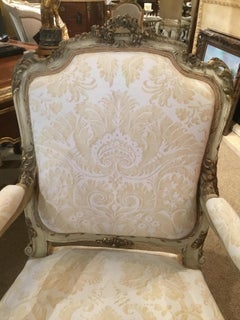 French Louis XV-Style Chair, Parcel-Gilt and Cream Paint, Fortuny Fabric