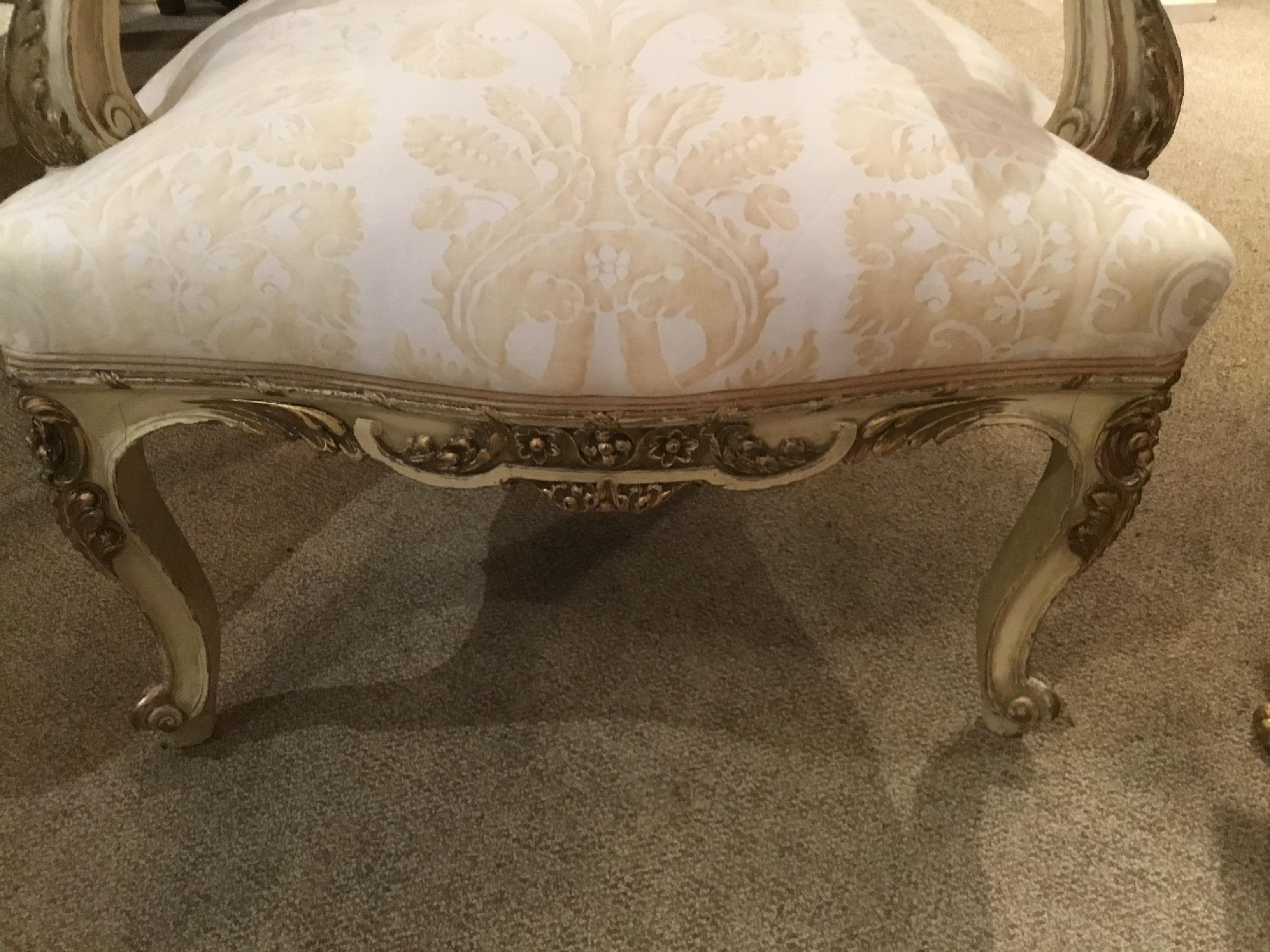 Hand-Painted French Louis XV-Style Chair, Parcel-Gilt and Cream Paint, Fortuny Fabric