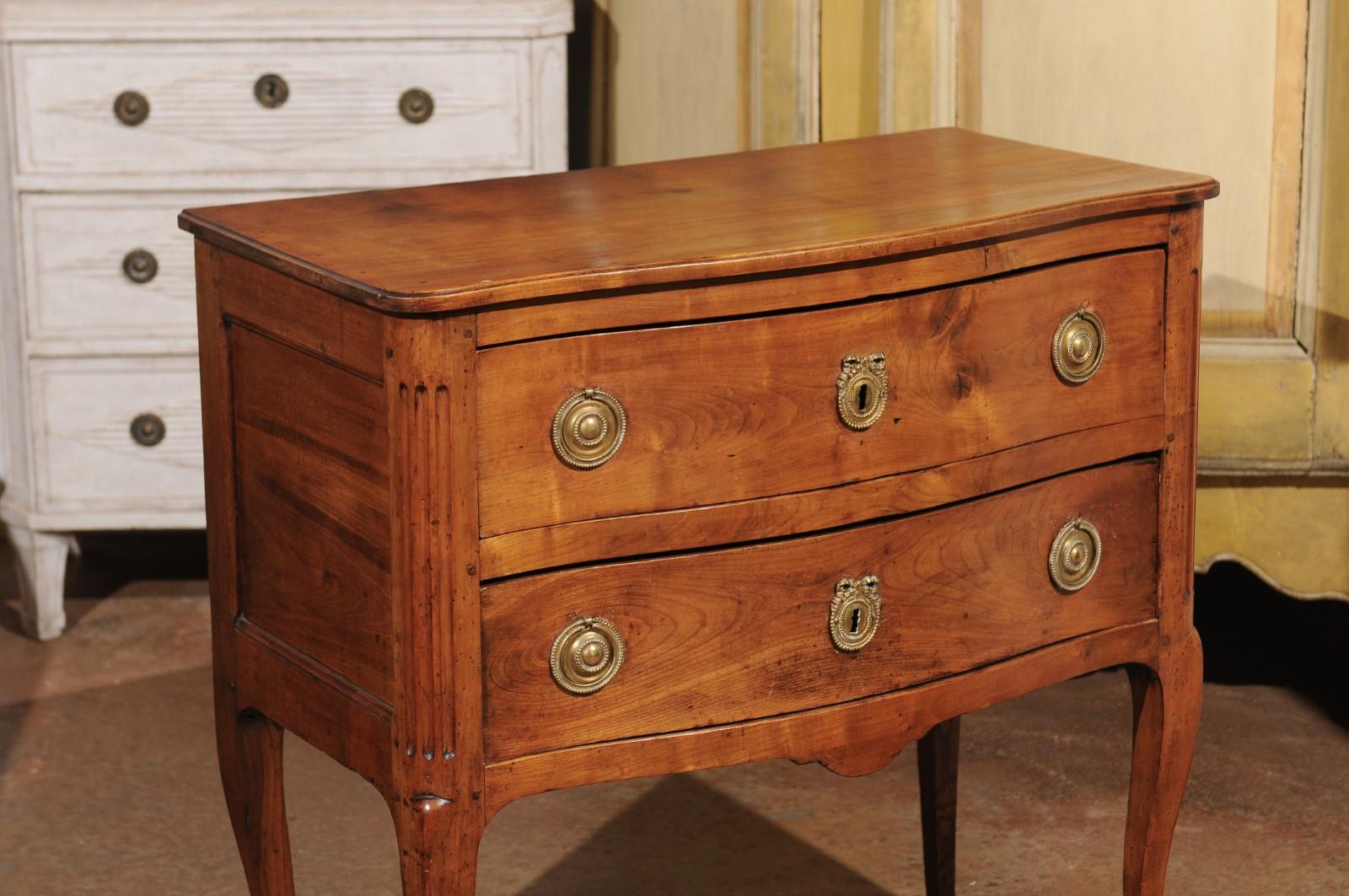 19th Century French Louis XV Style Cherry Two-Drawer Commode with Cabriole Legs, circa 1830