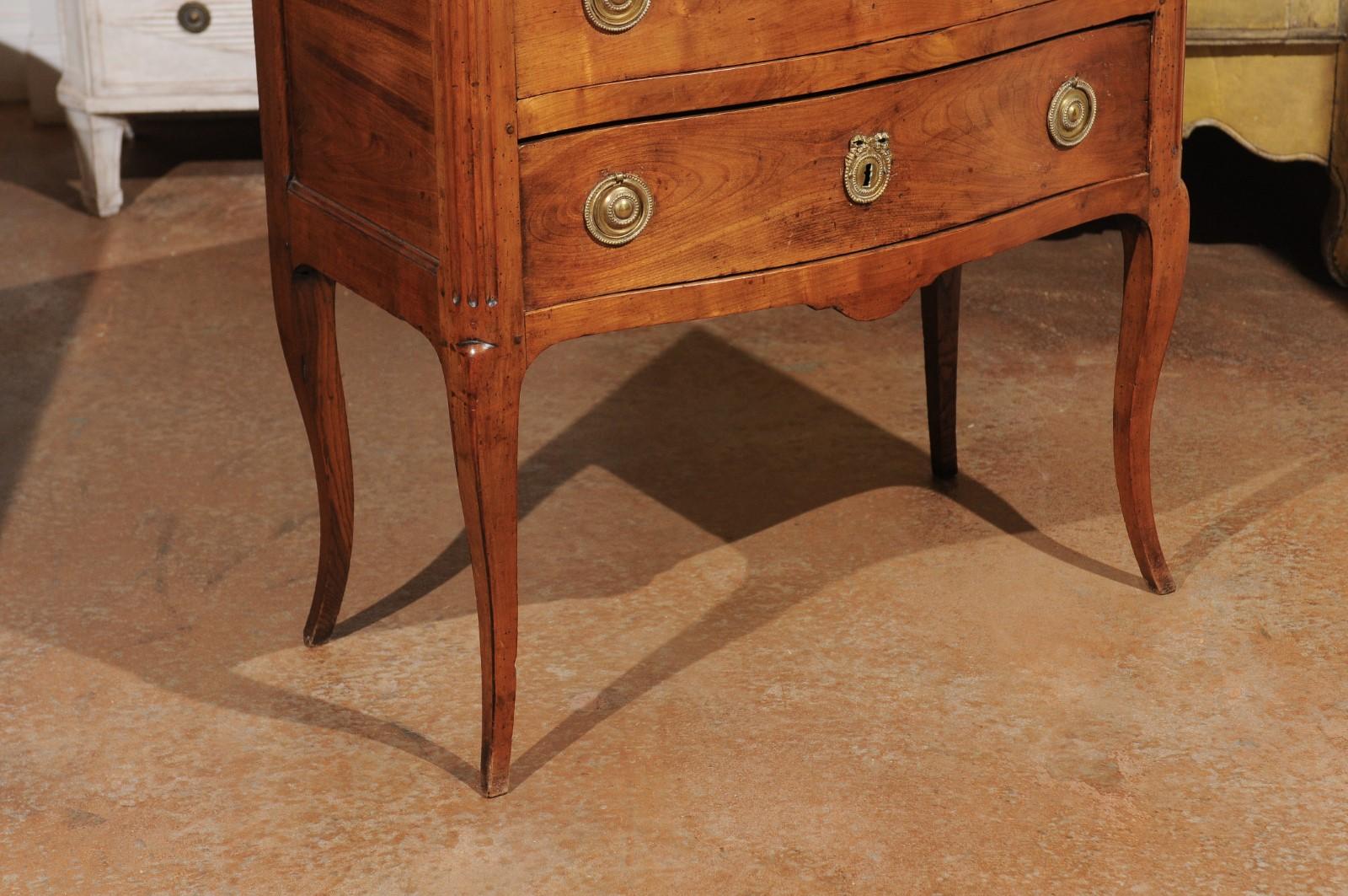 Brass French Louis XV Style Cherry Two-Drawer Commode with Cabriole Legs, circa 1830