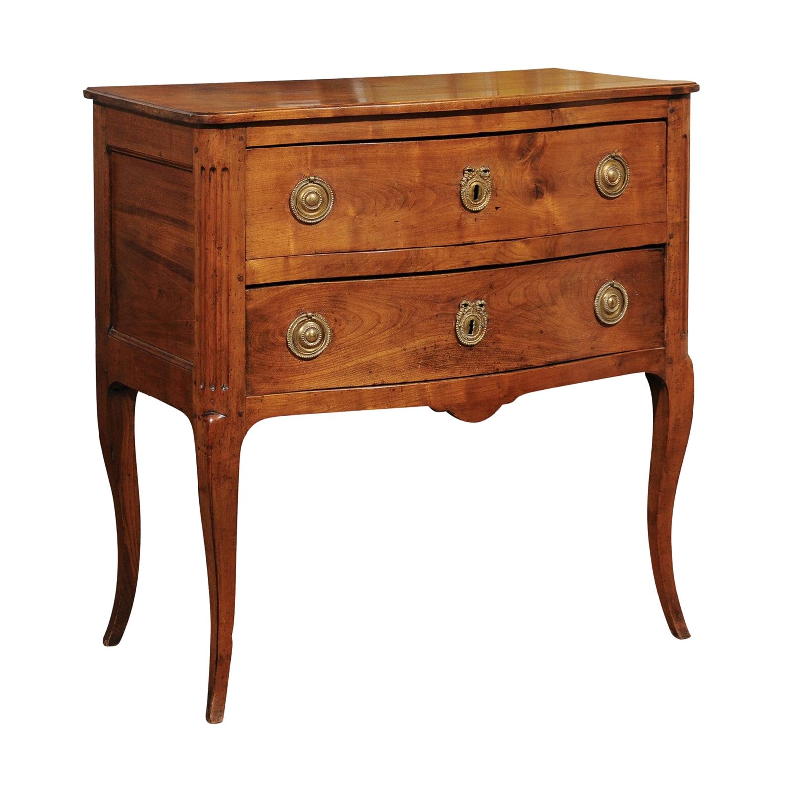 French Louis XV Style Cherry Two-Drawer Commode with Cabriole Legs, circa 1830