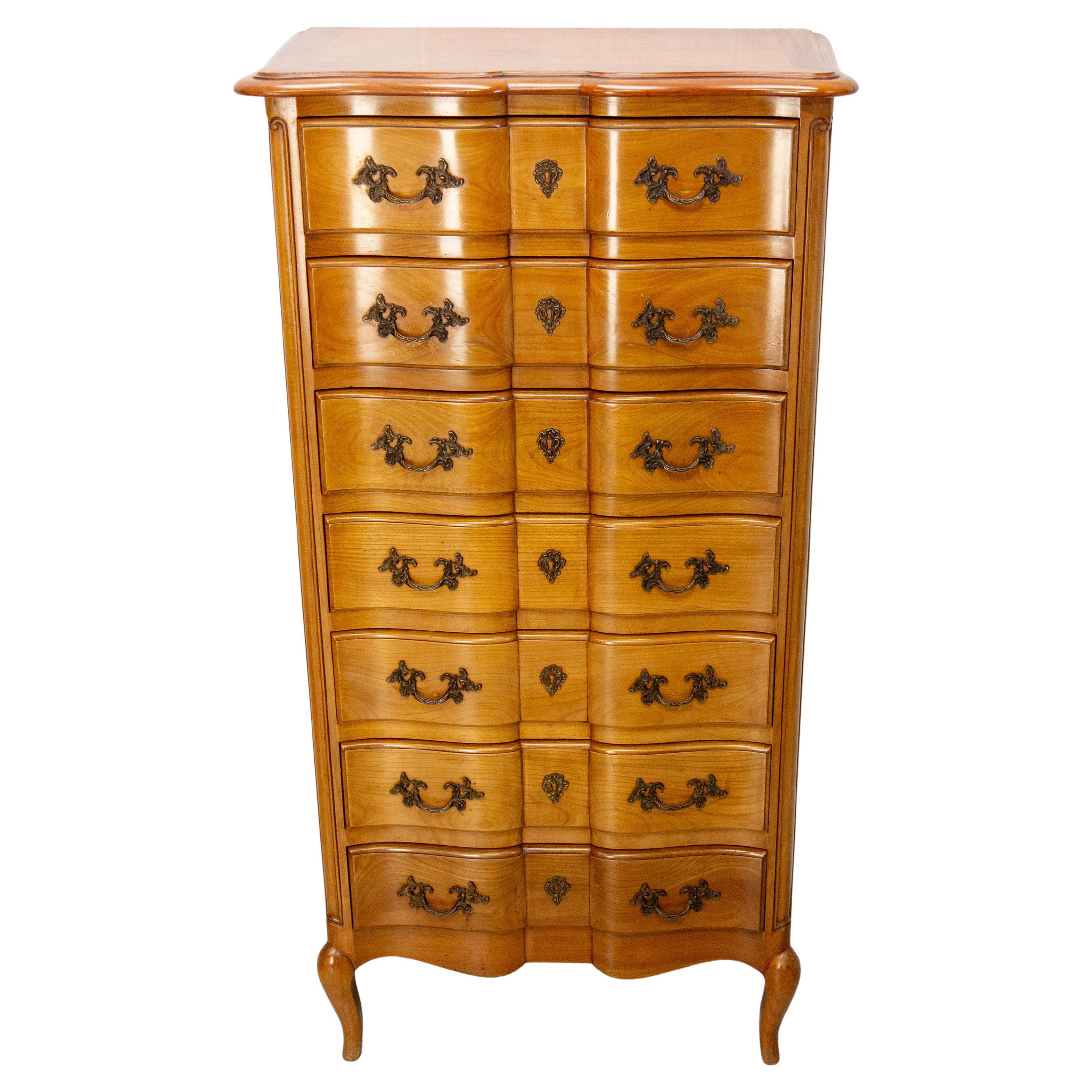 Cassettiera Commode Semainier in legno di ciliegio in stile Luigi XV, 1980 ca.