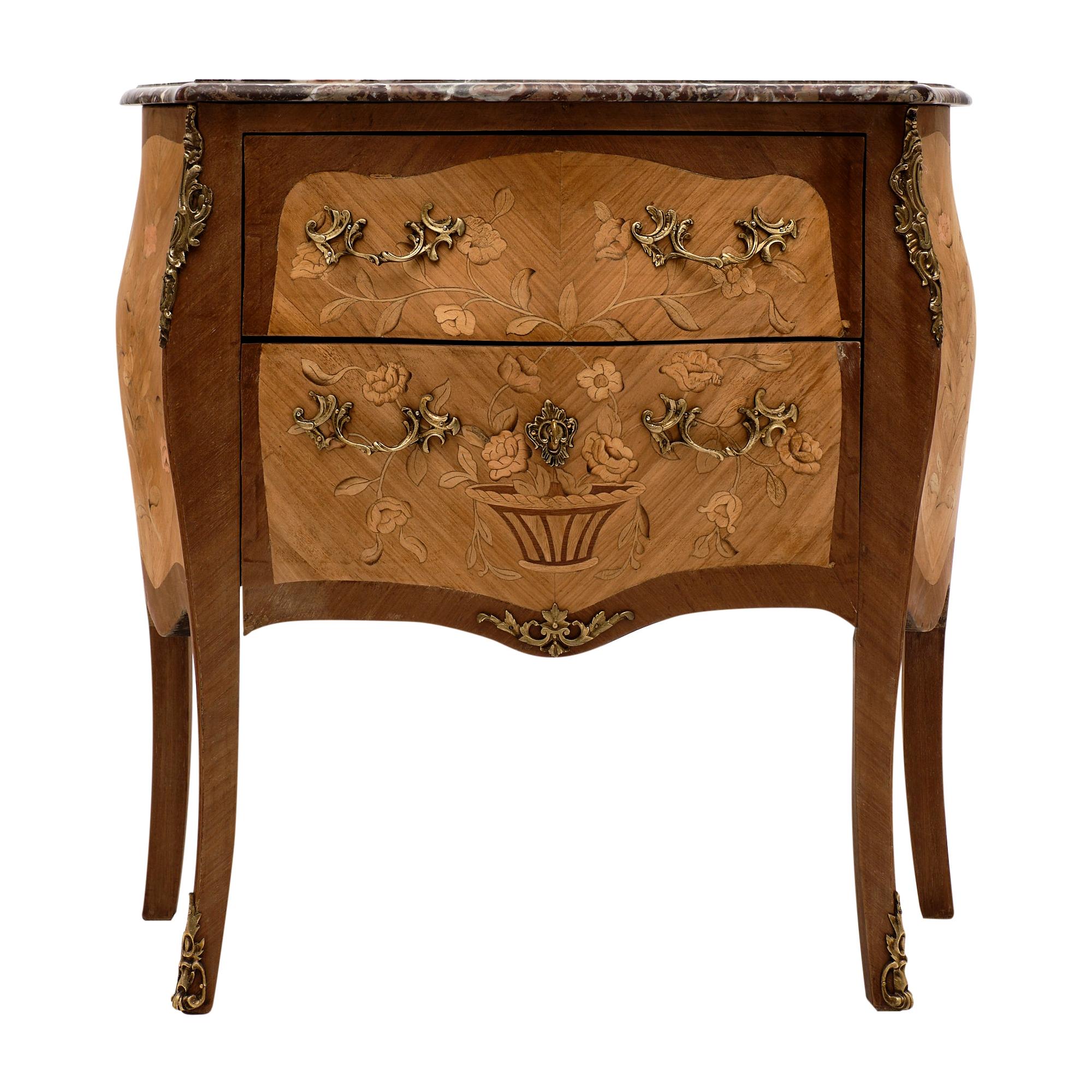 Cassapanca francese in stile Luigi XV con marmo reale Rouge in vendita