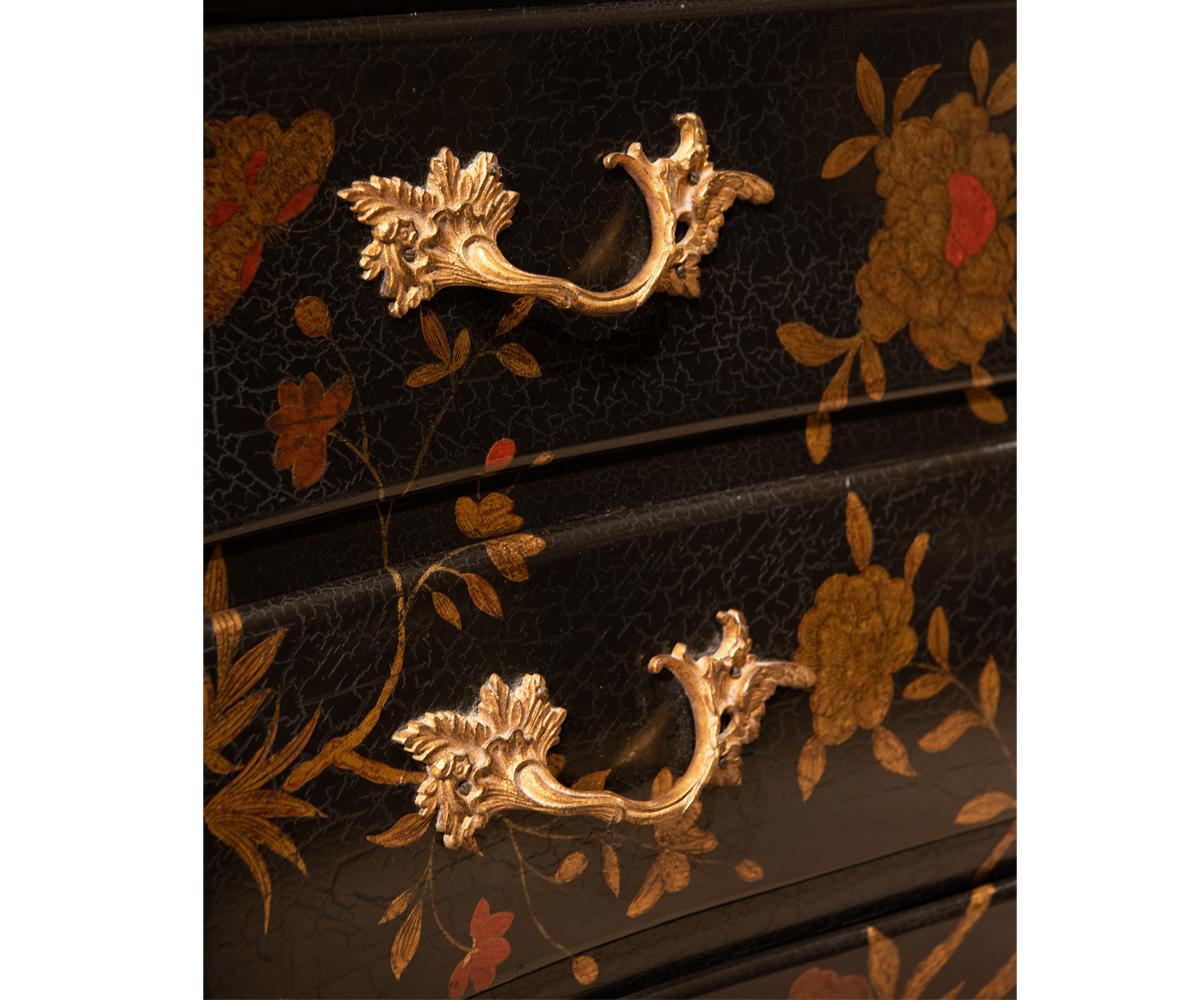 20th Century French Louis XV Style Chinoiserie Commode or Bombe Chest of Drawer