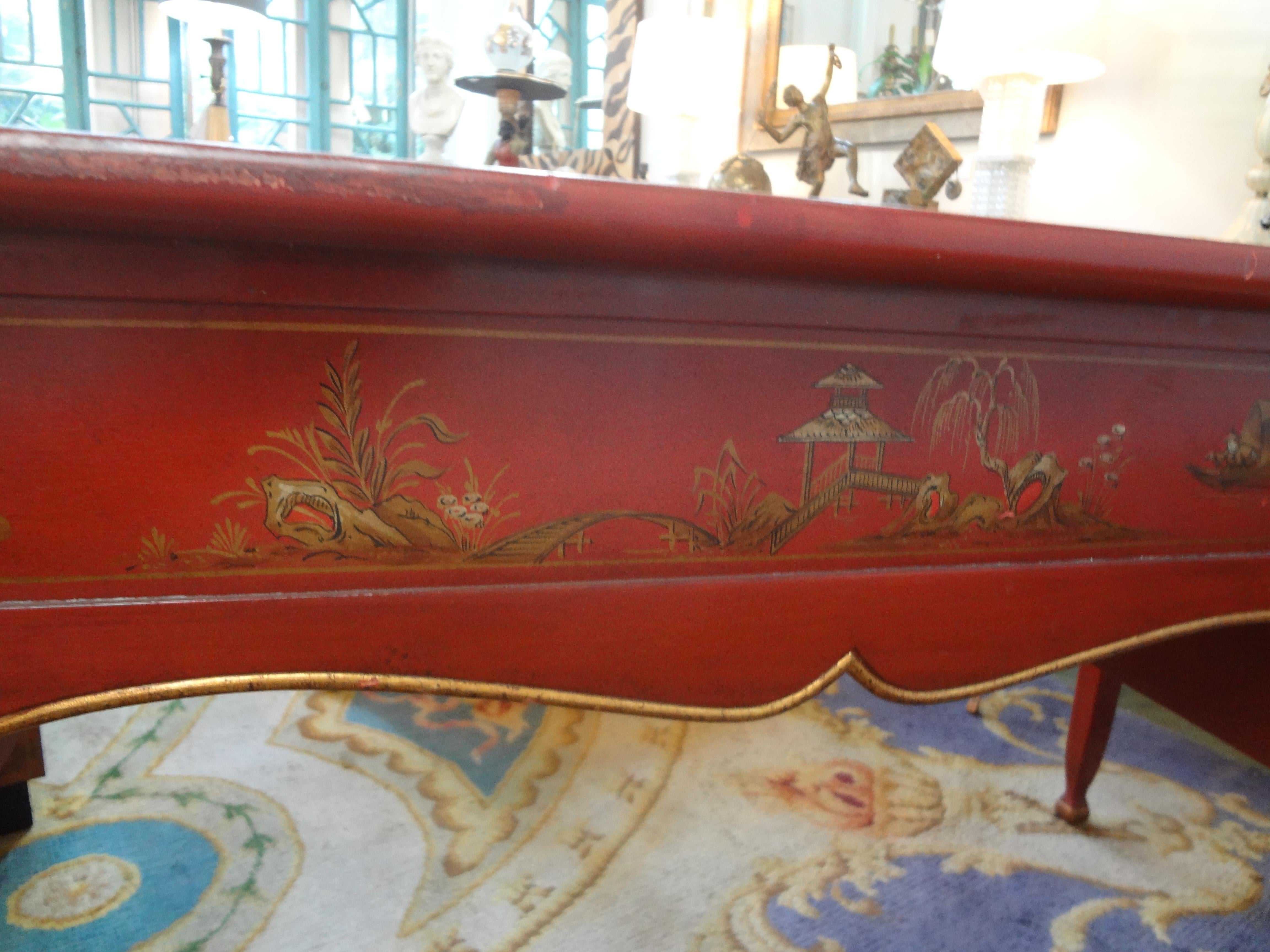 French Louis XV Style Chinoiserie Desk or Bureau Plat By Baker For Sale 6