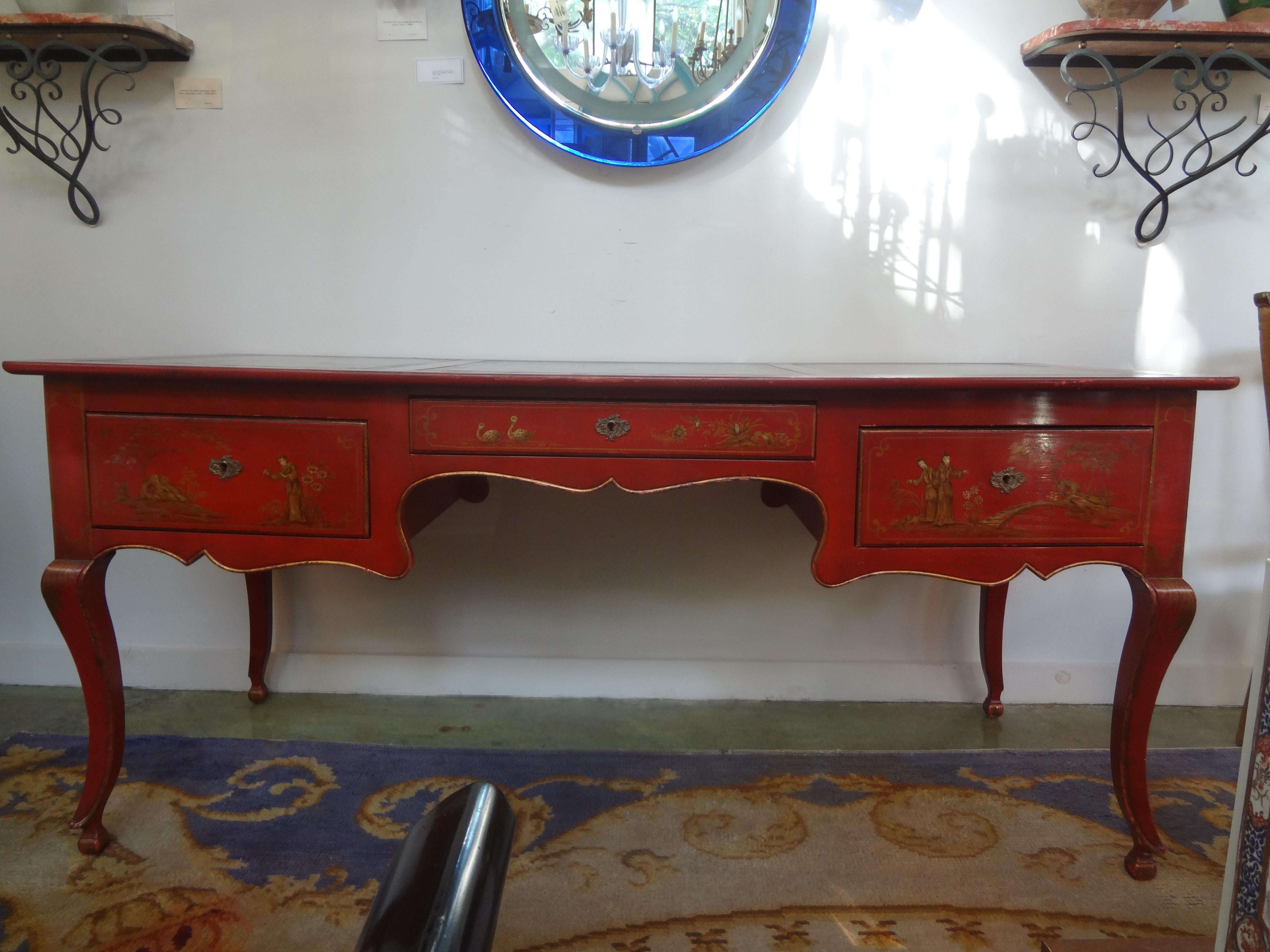 Unknown French Louis XV Style Chinoiserie Desk or Bureau Plat By Baker For Sale