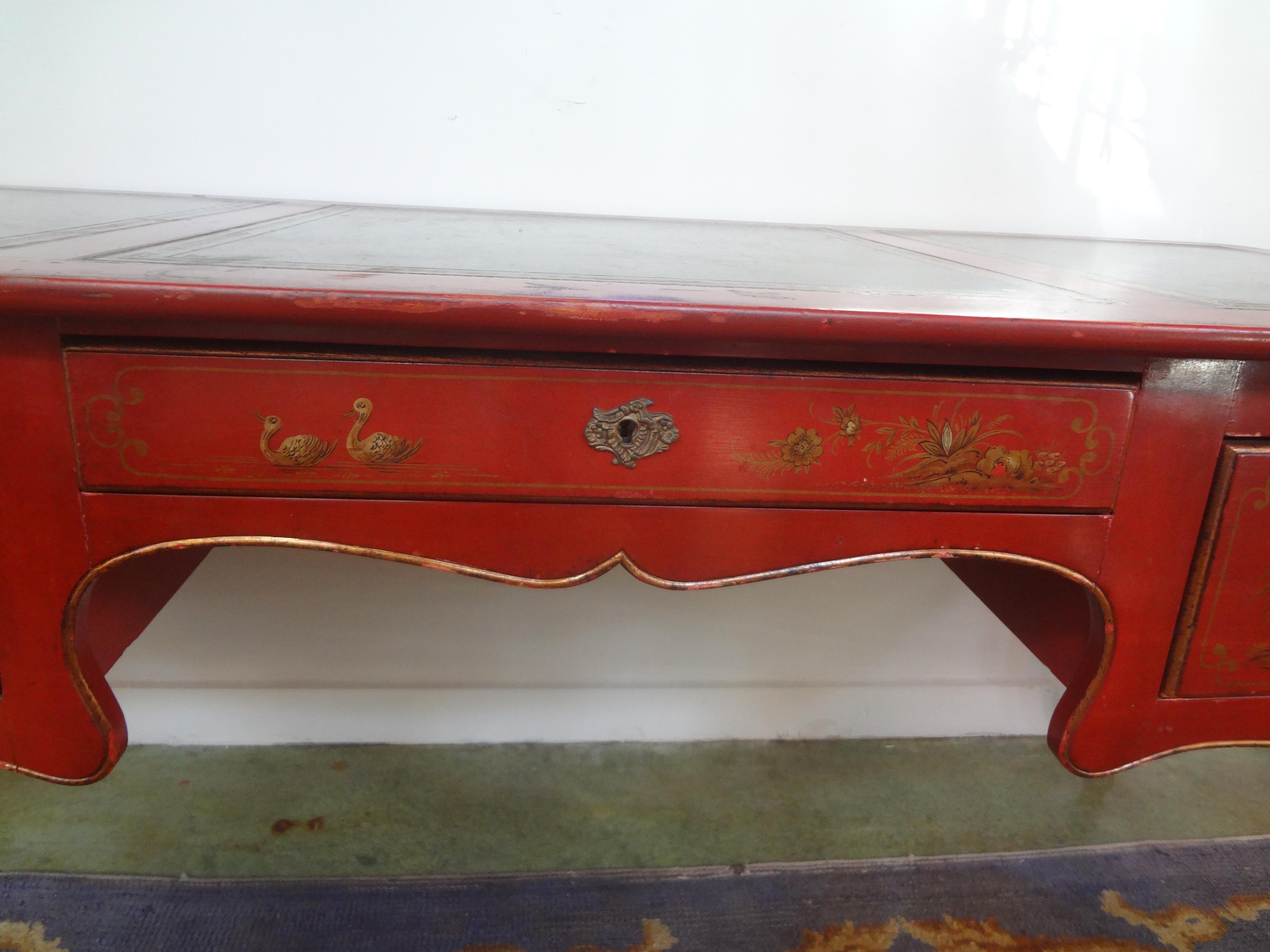 Painted French Louis XV Style Chinoiserie Desk or Bureau Plat By Baker For Sale