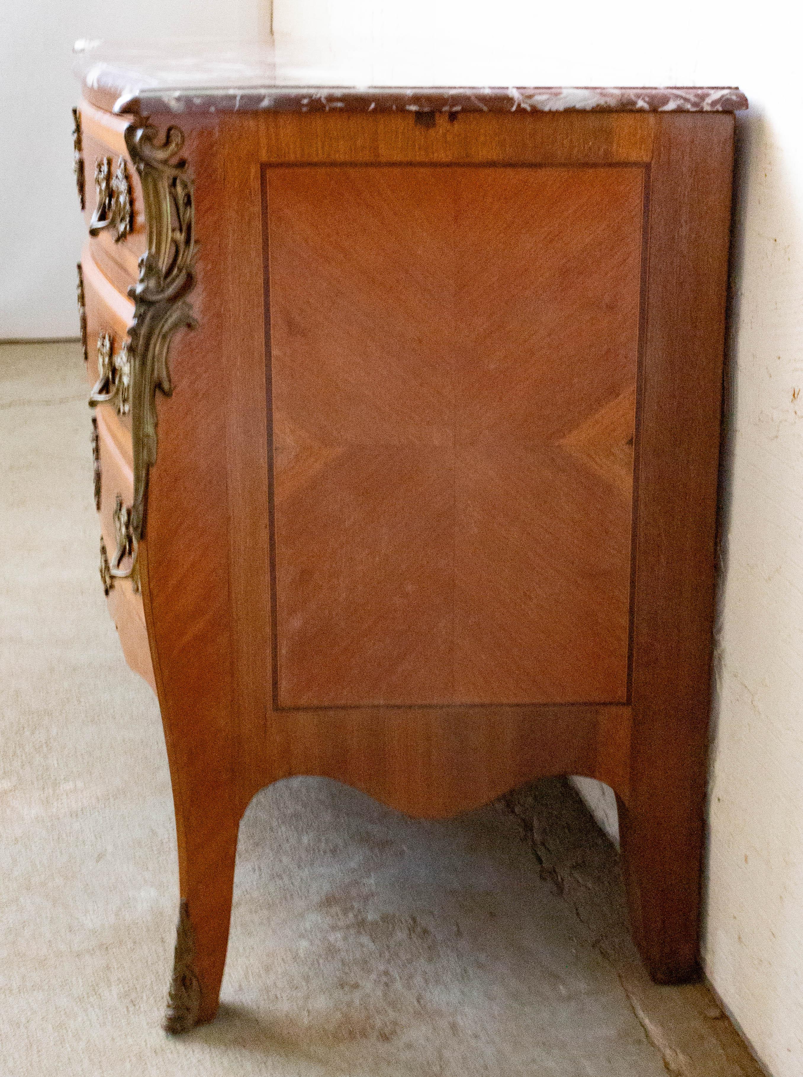 French Louis XV Style Commode Chest of Drawers Marble Top, Late 19th Century 2