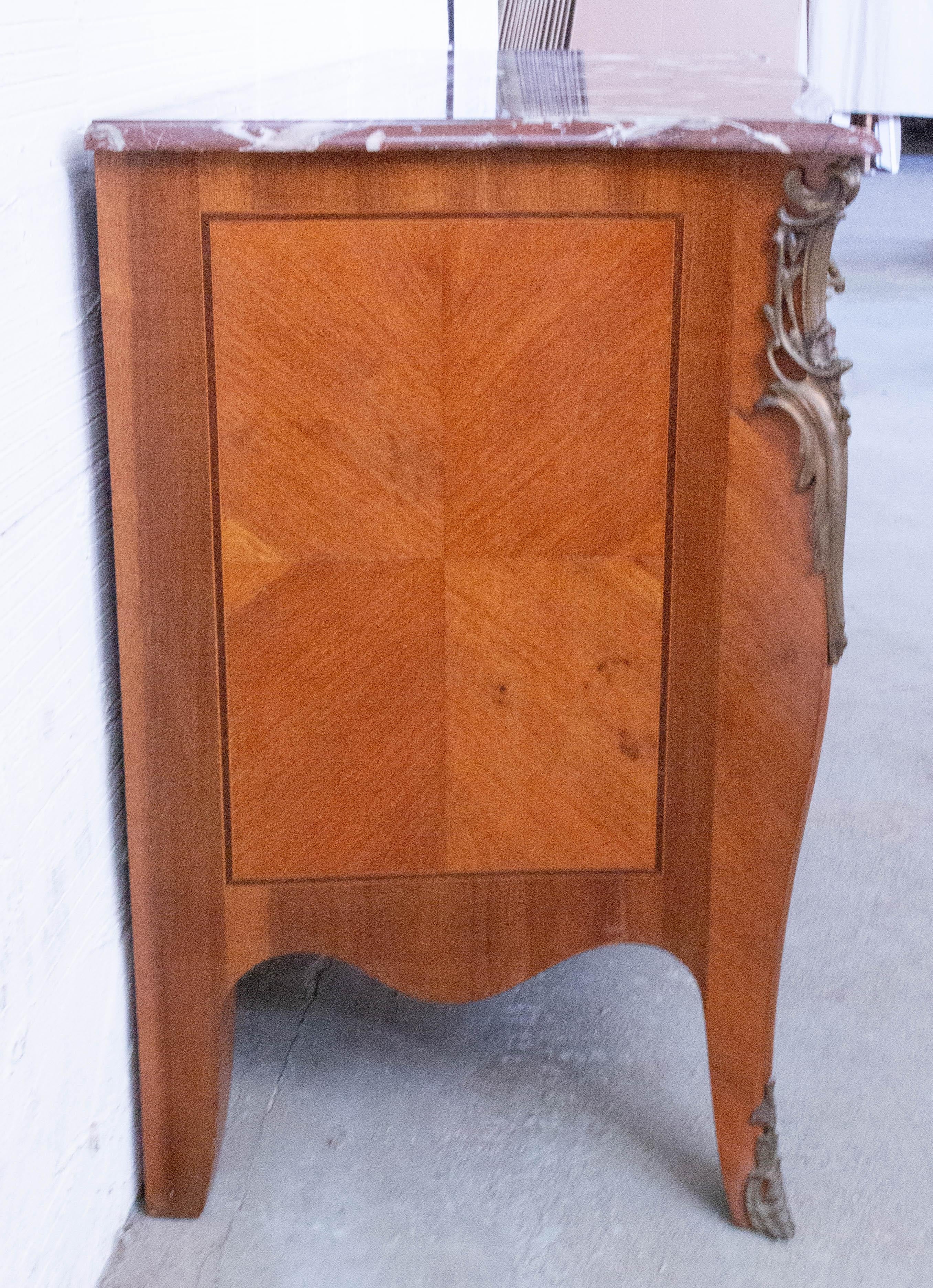 French Louis XV Style Commode Chest of Drawers Marble Top, Late 19th Century 3