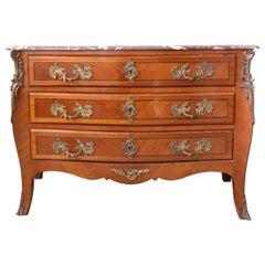 Antique French Louis XV Style Commode Chest of Drawers Marble Top, Late 19th Century