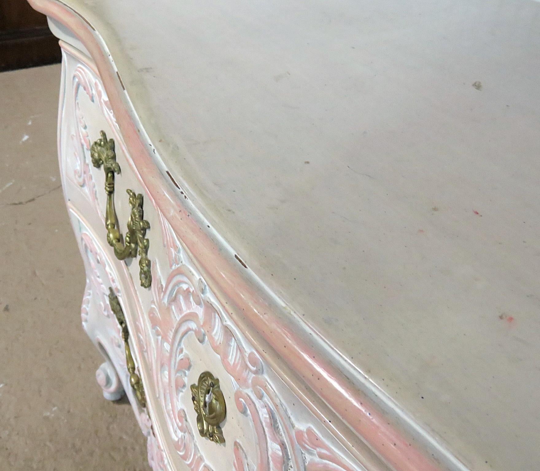 Wood Painted French Rococo Carved Louis XV Style Commode Dresser 