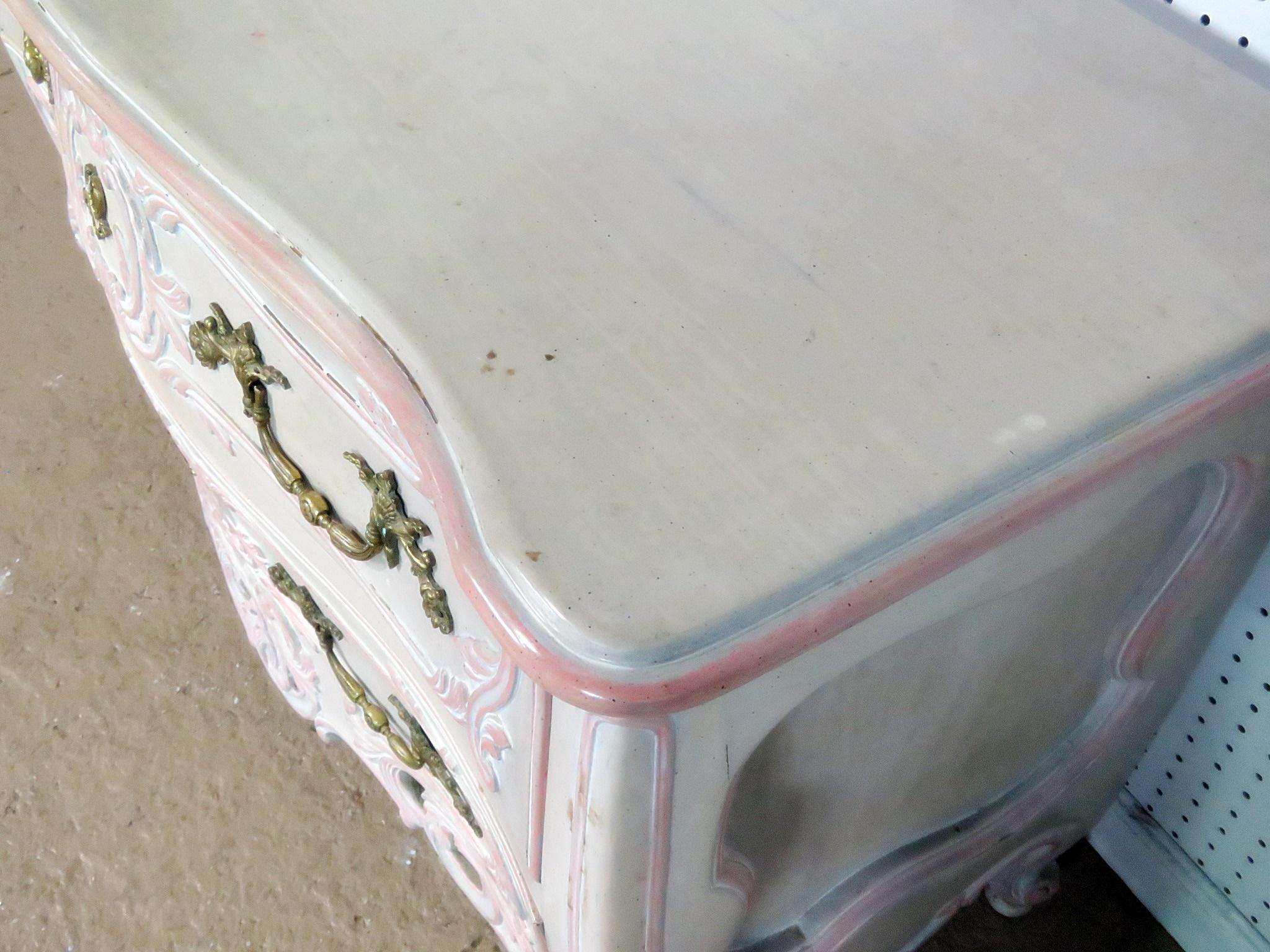 Painted French Rococo Carved Louis XV Style Commode Dresser  1